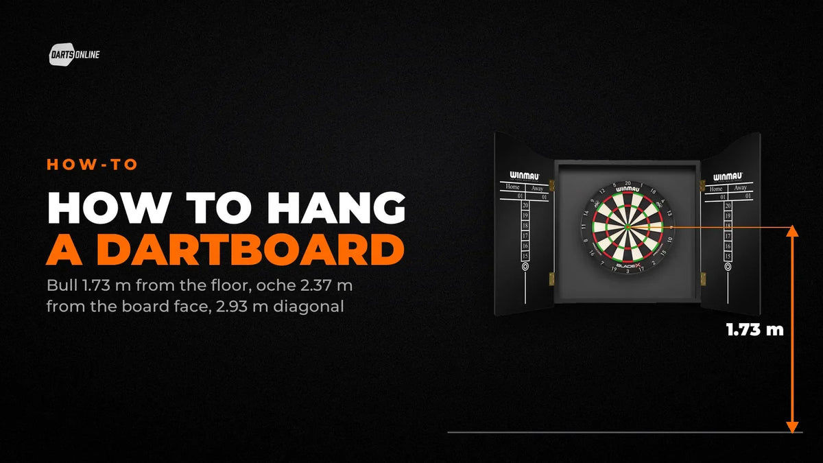 How to hang a dartboard: Winmau Blade X in a Winmau cabinet with the bull 1.73 m from the floor