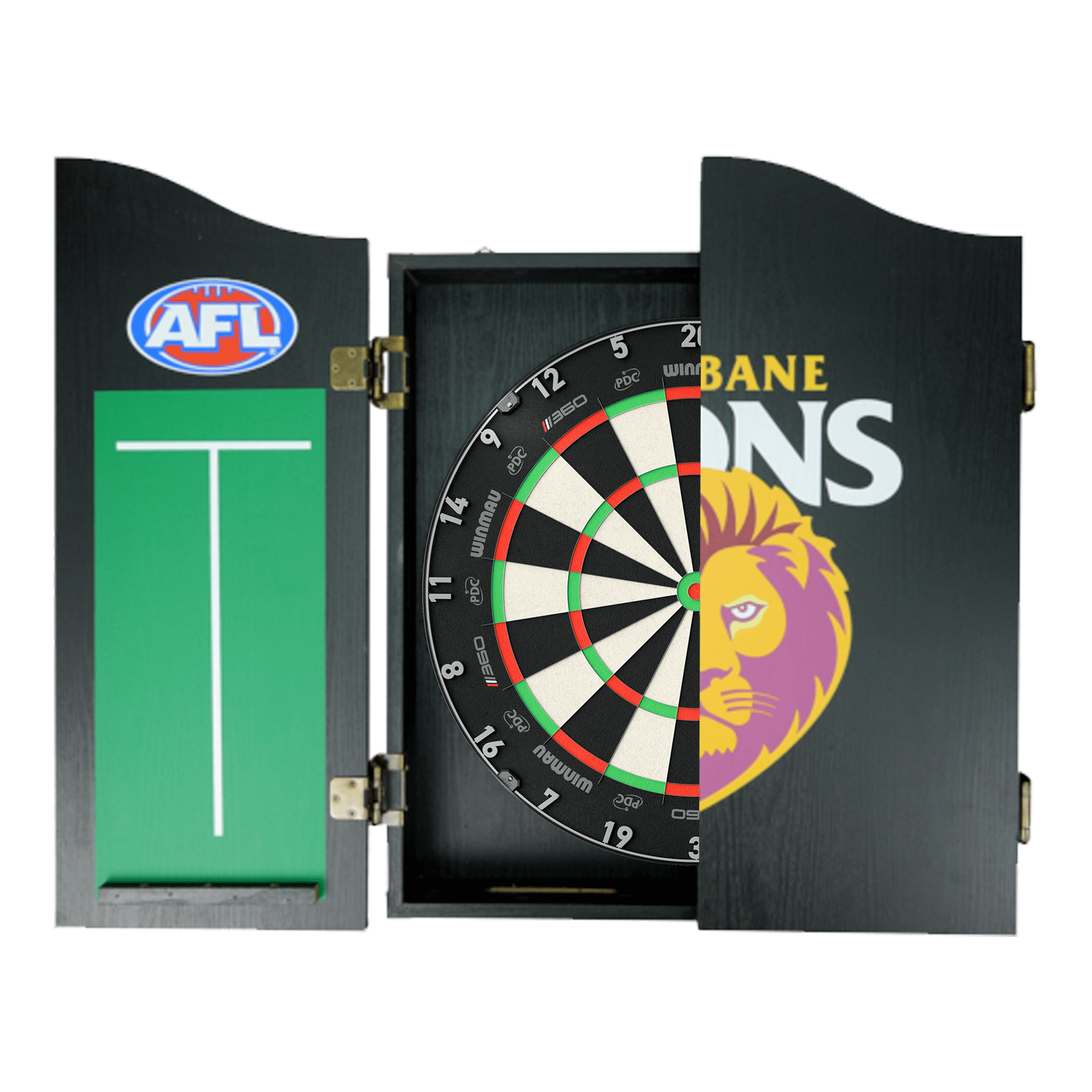 AFL Blade 360 Dartboard, Official AFL Cabinet & Darts - Complete Darts Set Blade 360 / Brisbane Lions Boards