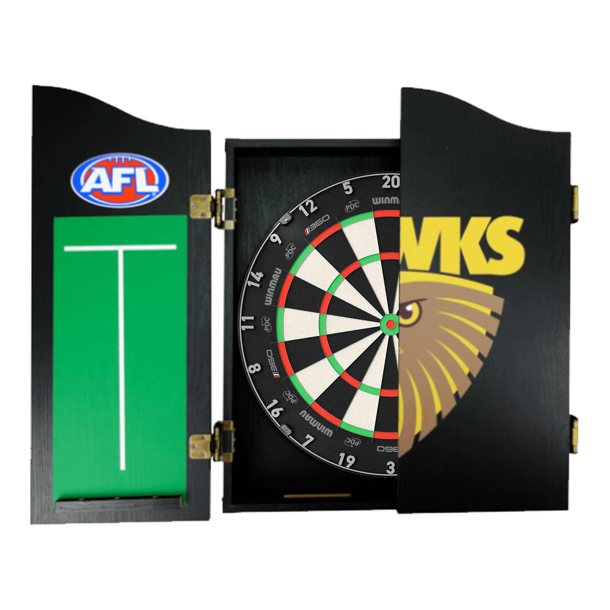 AFL Blade 360 Dartboard, Official AFL Cabinet & Darts - Complete Darts Set Blade 360 / Hawthorn Hawks Boards
