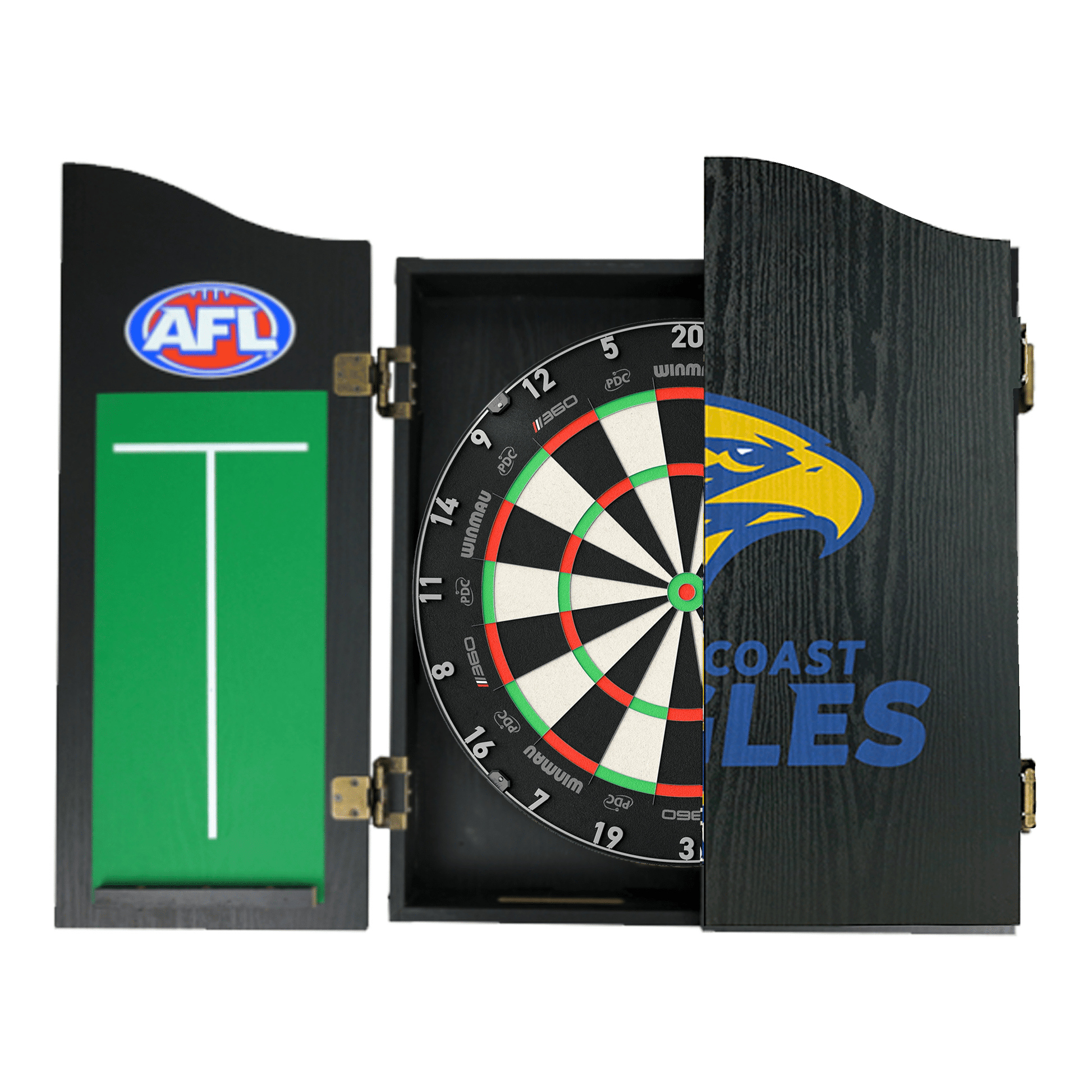 AFL Blade 360 Dartboard, Official AFL Cabinet & Darts - Complete Darts Set Blade 360 / West Coast Eagles Boards