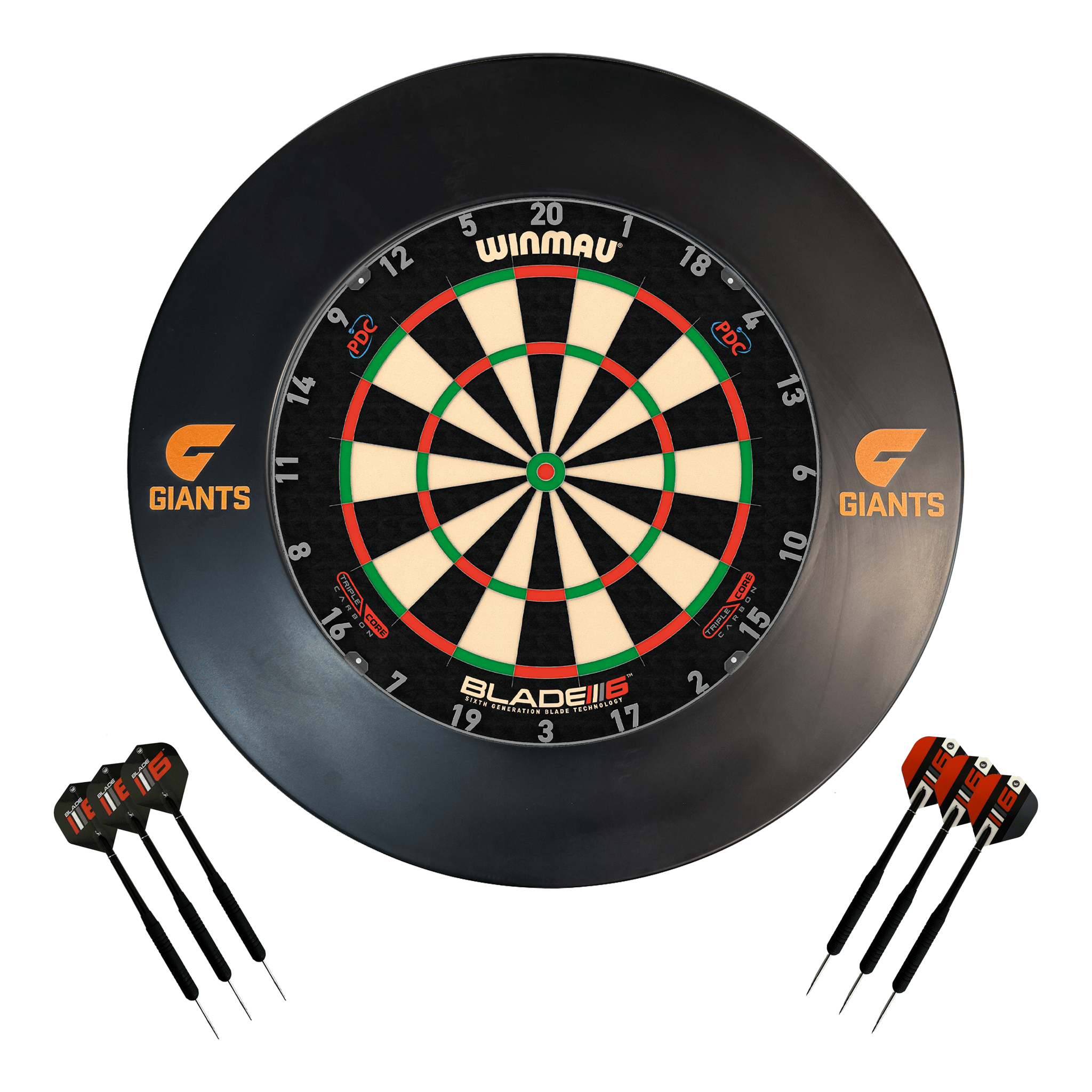 AFL Blade 6 Dartboard, Official AFL Surround & Darts - Complete Darts Set Blade 6 Triple Core / GWS Giants Boards