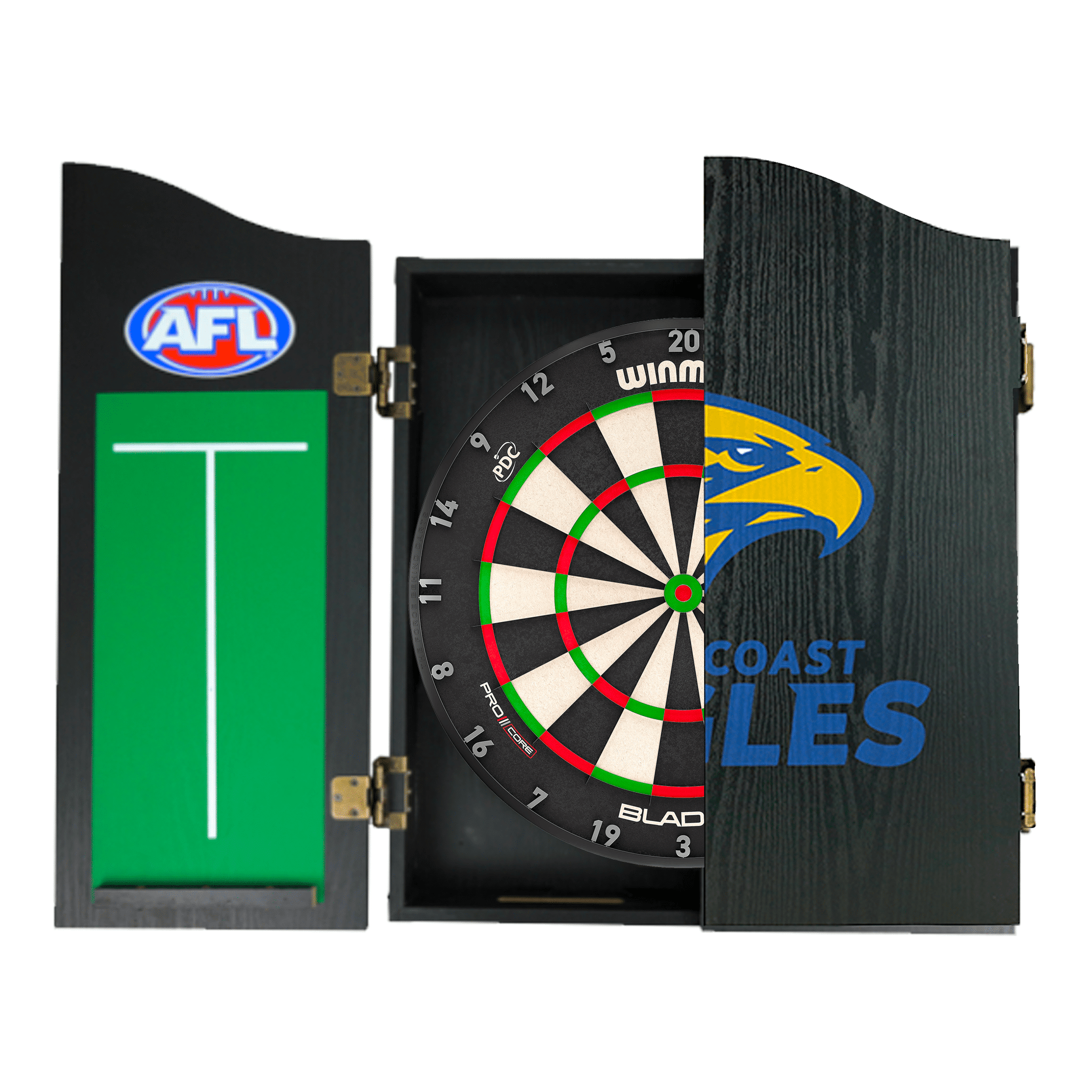 AFL Blade X Dartboard, Official AFL Cabinet & Darts - Complete Darts Set Blade X / West Coast Eagles Boards