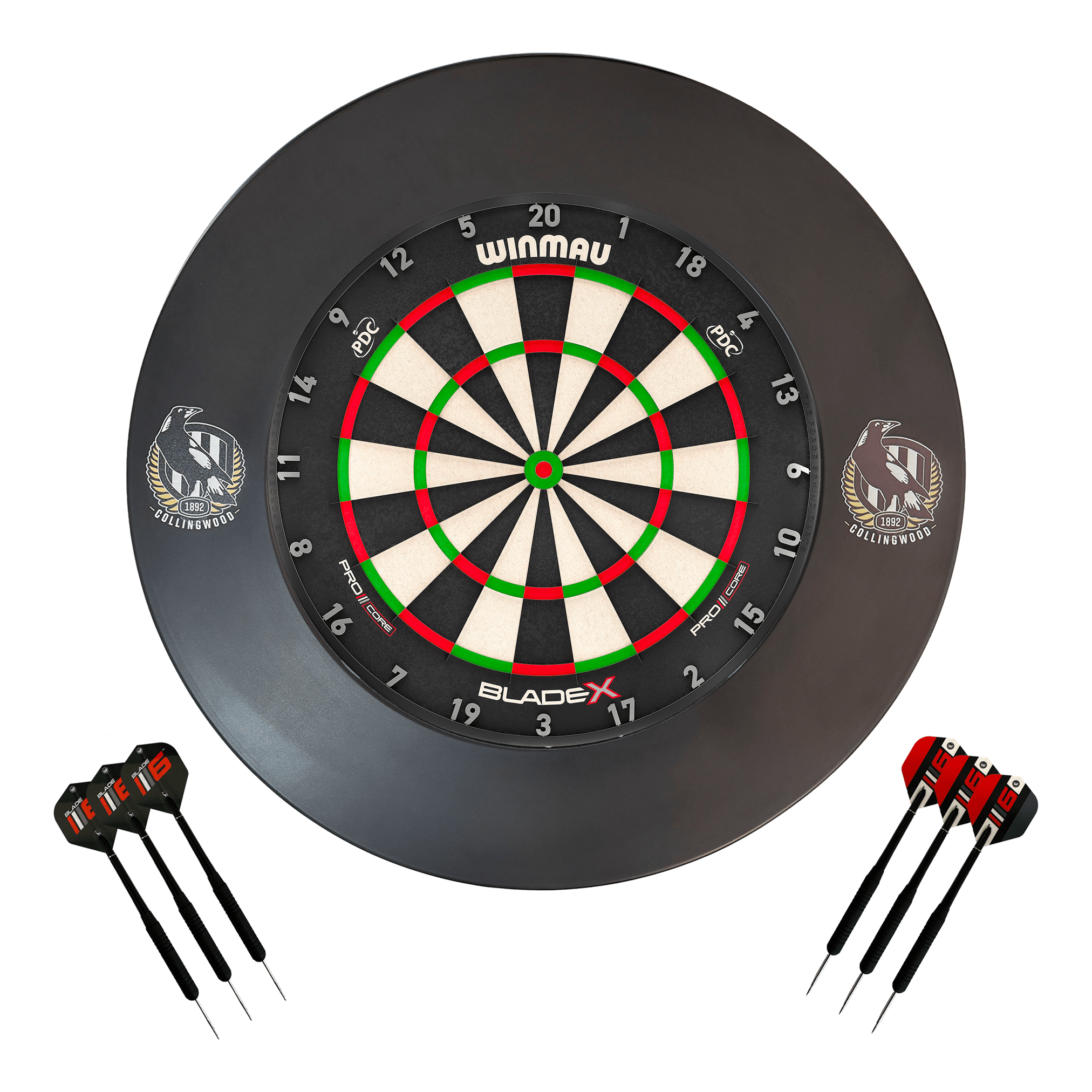 AFL Blade X Dartboard, Official AFL Surround & Darts - Complete Darts Set Blade X / Collingwood Magpies Boards