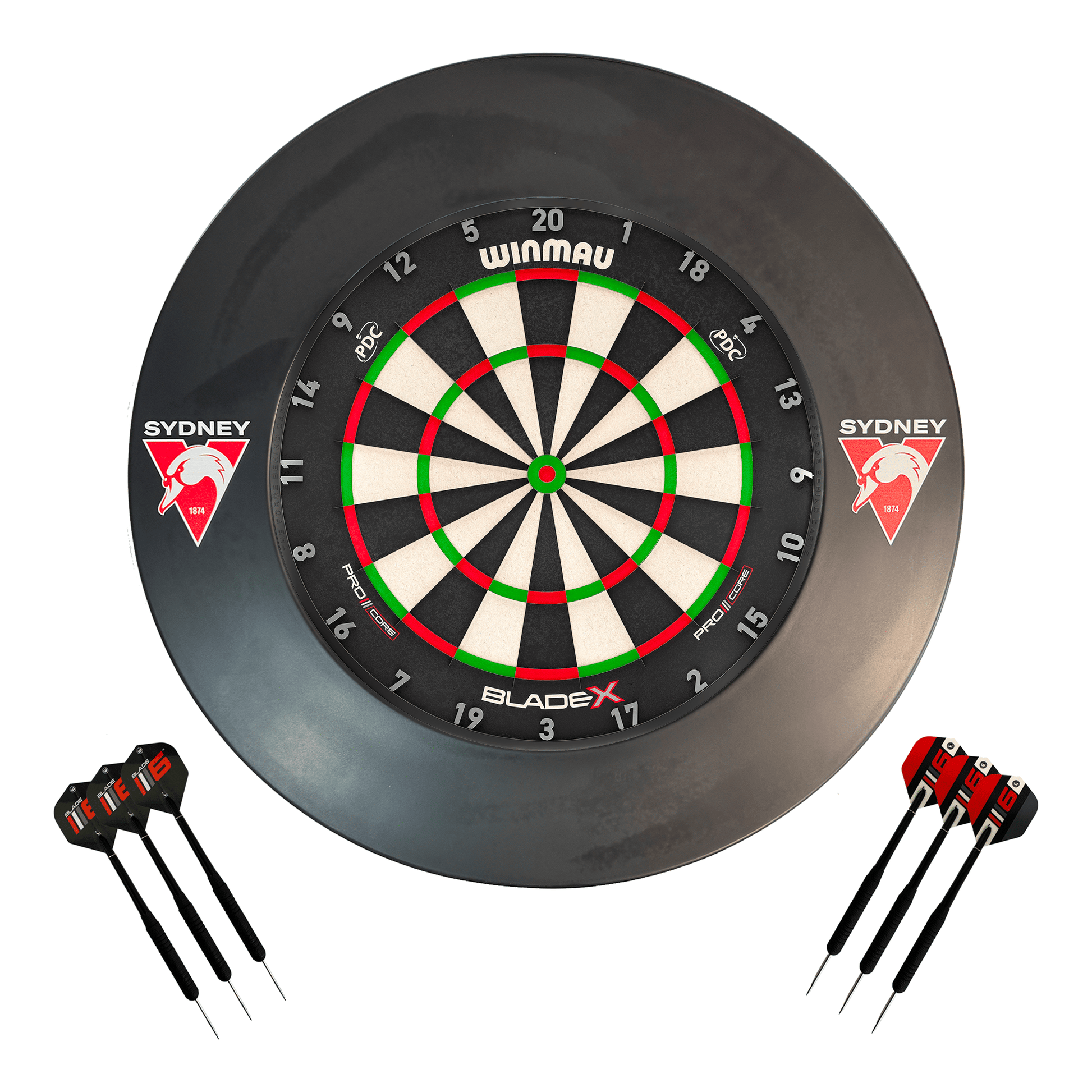 AFL Blade X Dartboard, Official AFL Surround & Darts - Complete Darts Set Blade X / Sydney Swans Boards