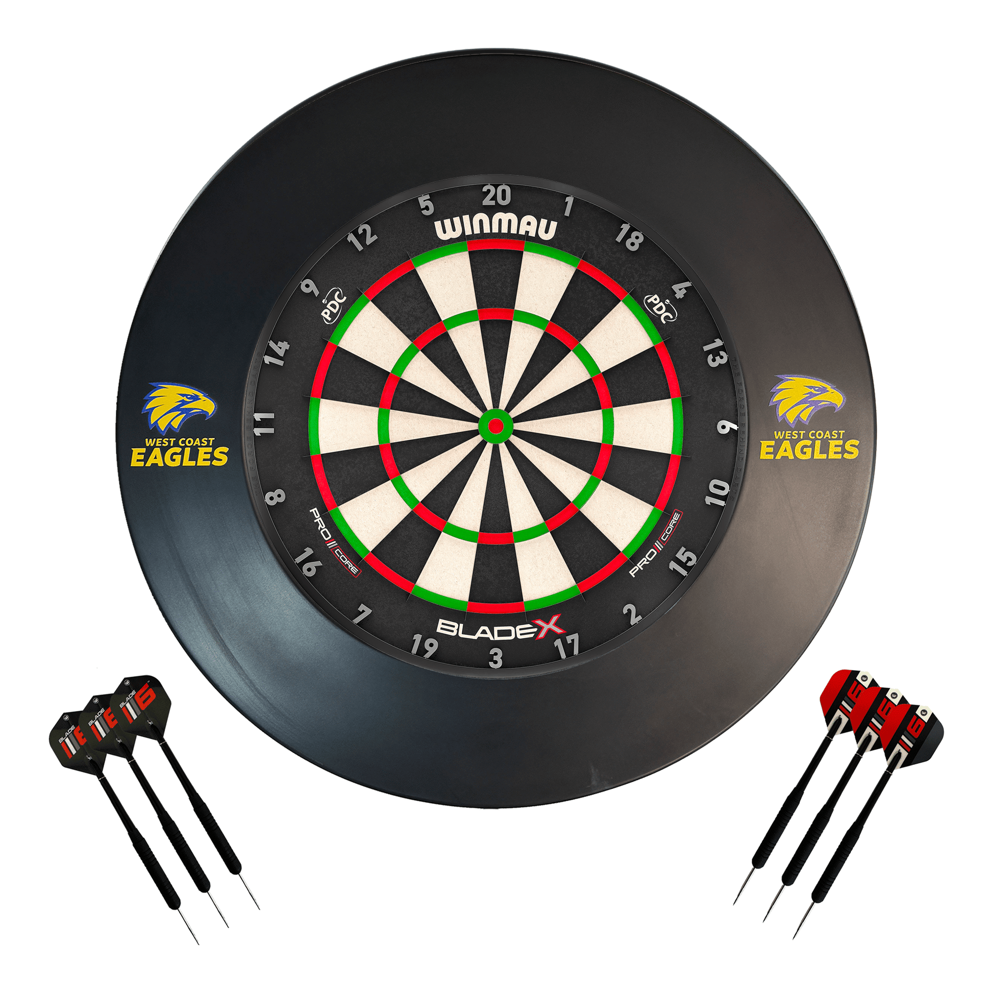 AFL Blade X Dartboard, Official AFL Surround & Darts - Complete Darts Set Blade X / West Coast Eagles Boards