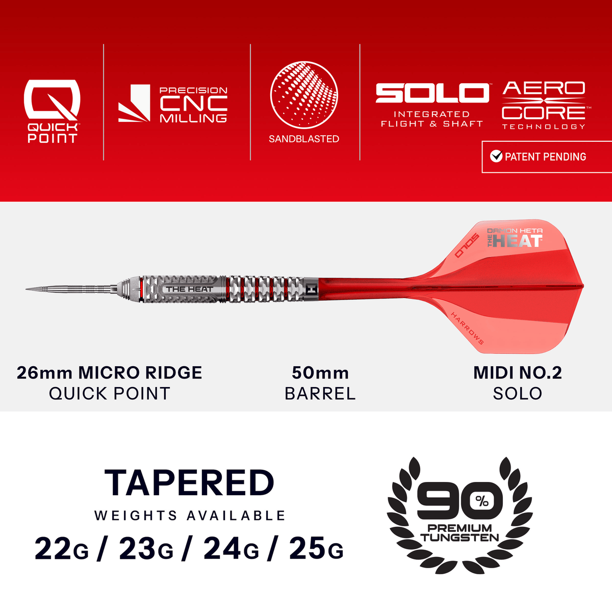 Harrows Damon Heta Geo Quick Point - 90% Tungsten Steel Tip Darts Darts