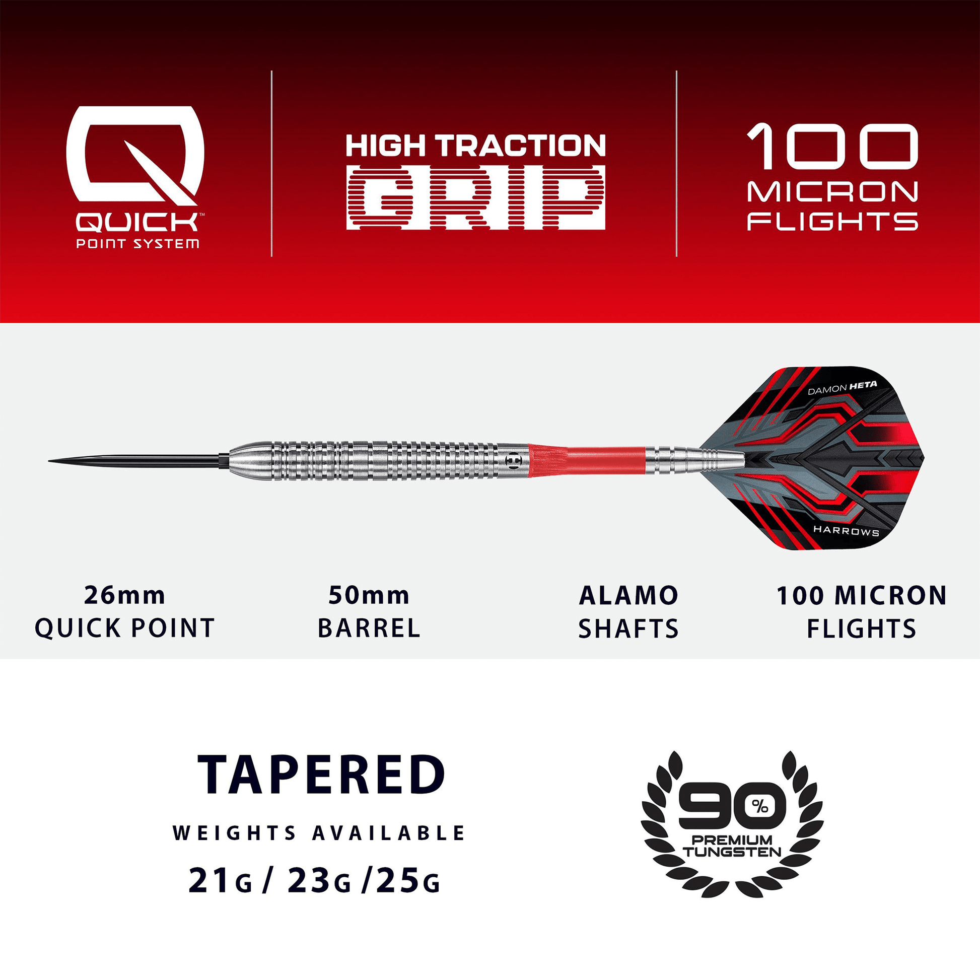 Harrows Damon Heta Natural Quick Point - 90% Tungsten Steel Tip Darts Darts