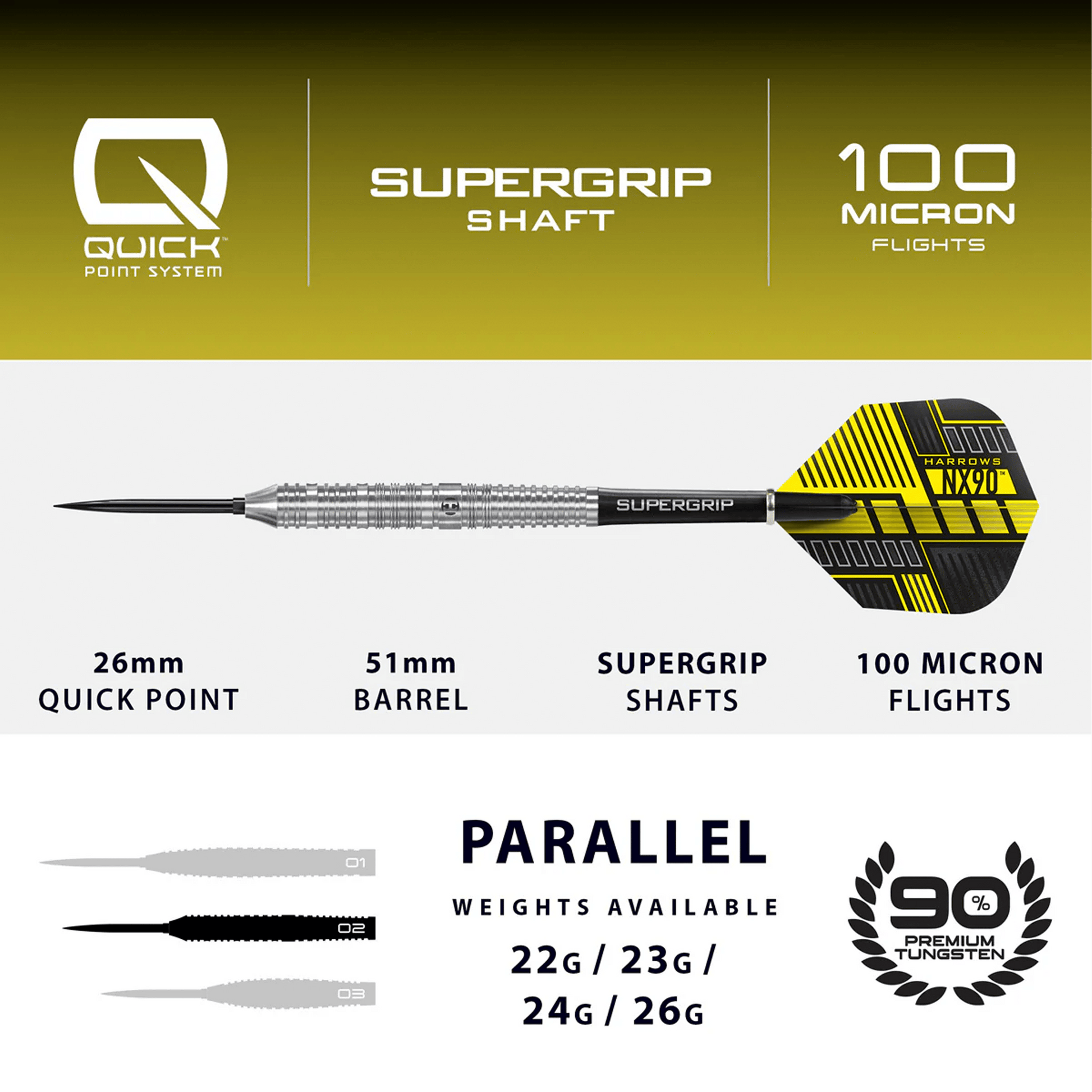 Harrows NX90 Parallel Quick Point - 90% Tungsten Steel Tip Darts Darts