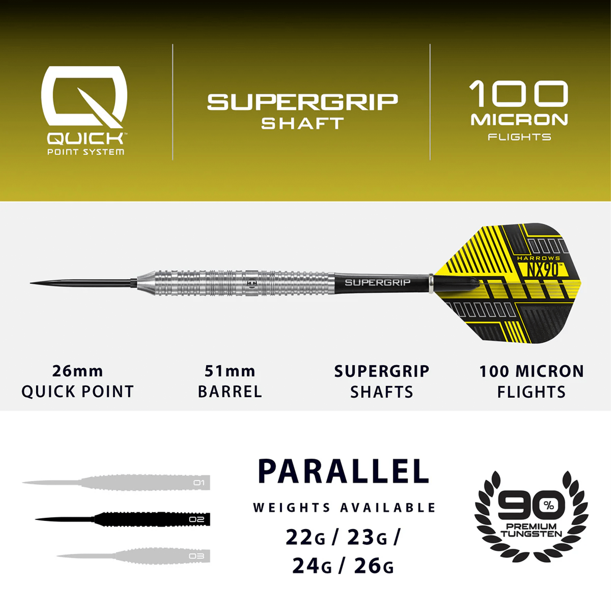 Harrows NX90 Parallel Quick Point - 90% Tungsten Steel Tip Darts Darts