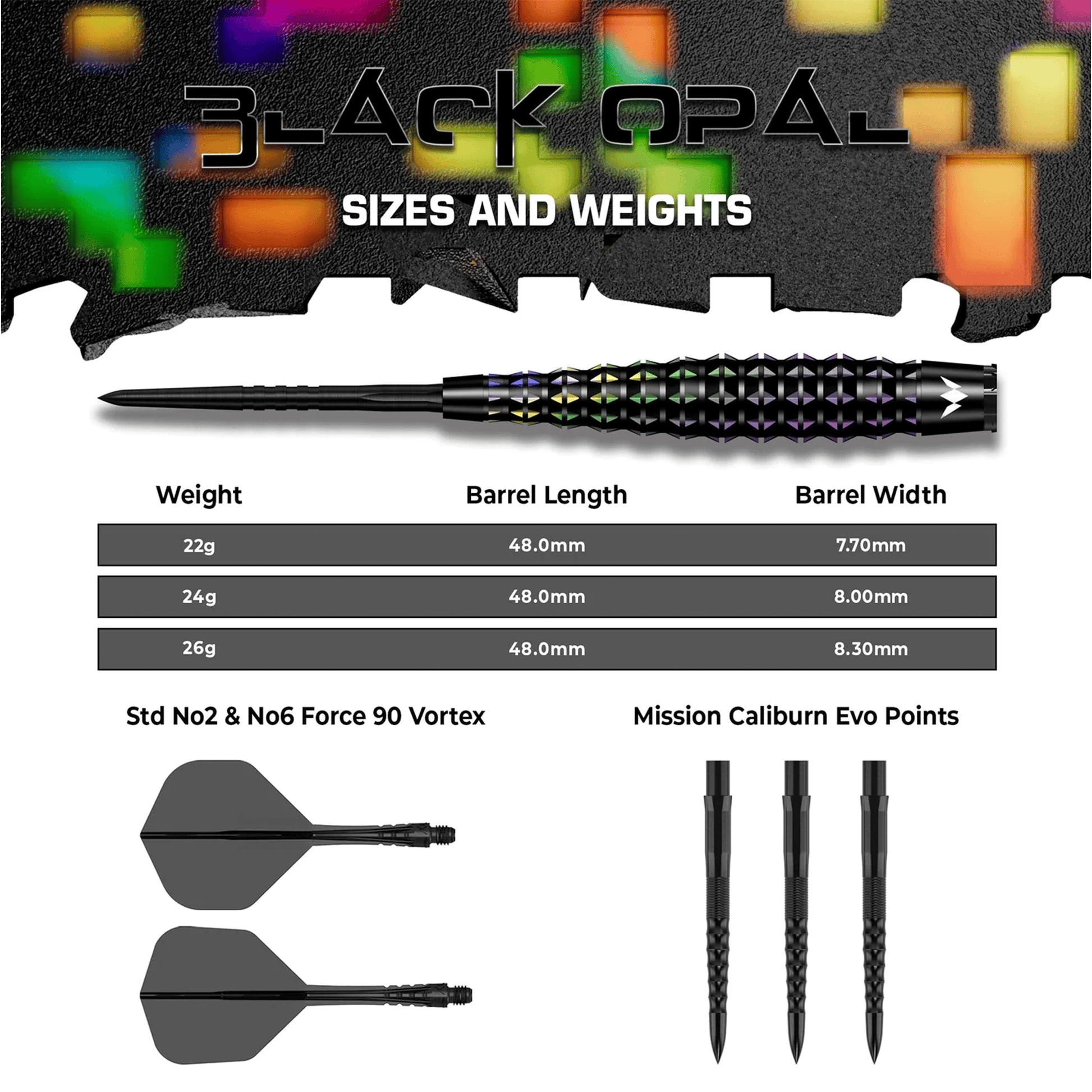 Mission Black Opal - 95% Tungsten Steel Tip Darts Darts