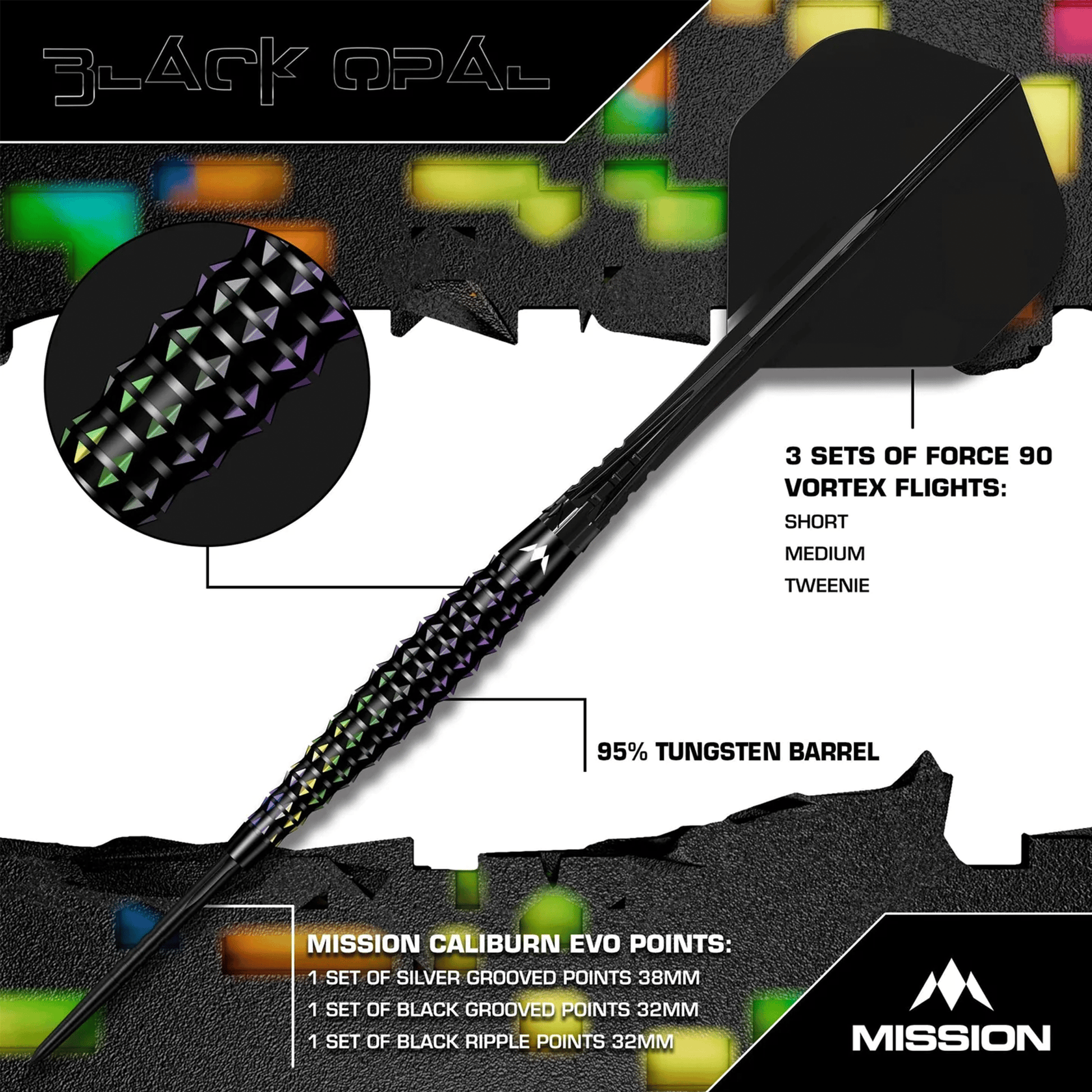 Mission Black Opal - 95% Tungsten Steel Tip Darts Darts