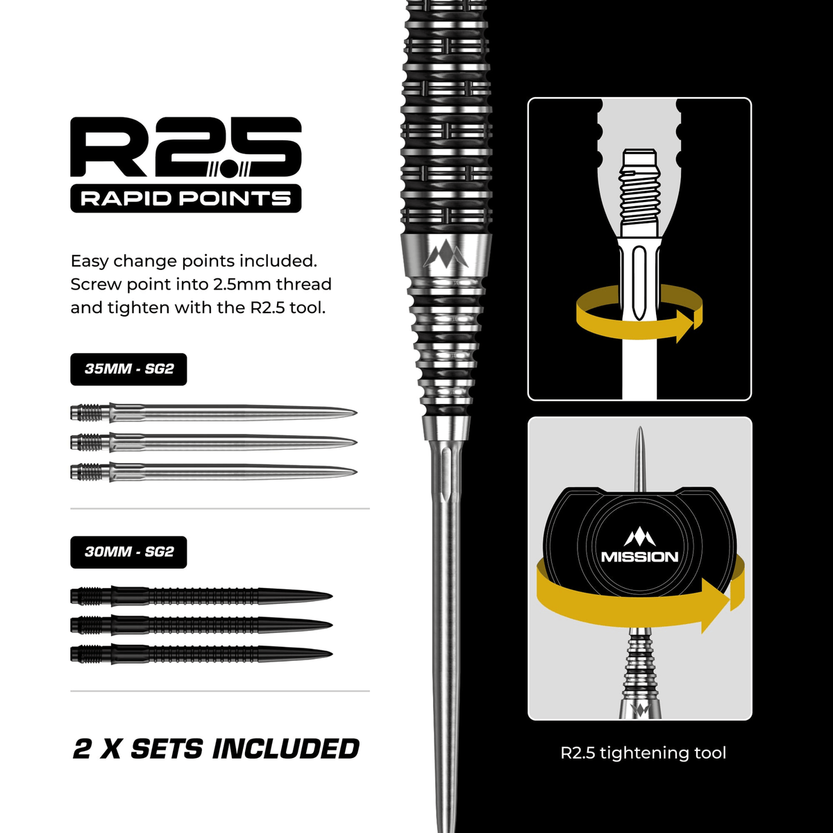 Mission Cameron Carolissen R2.5 Rapid Point - 95% Tungsten Steel Tip Darts Darts