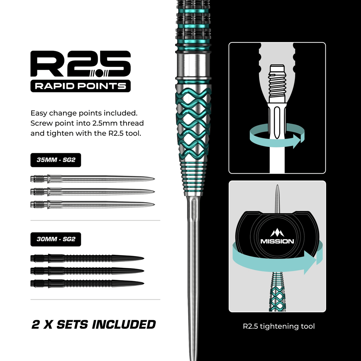 Mission Neptune R2.5 Rapid Point - 90% Tungsten Steel Tip Darts Darts