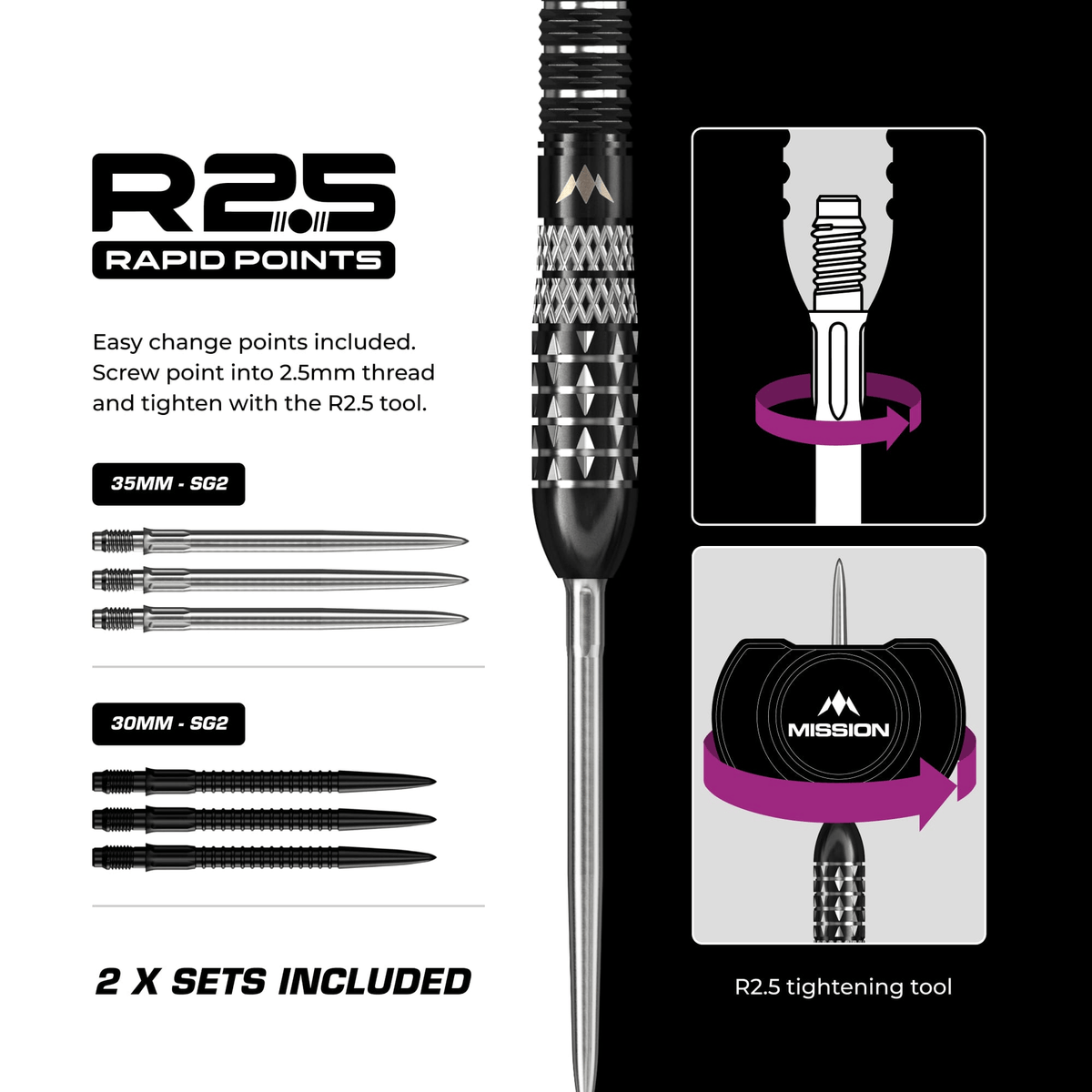 Mission Quantum R2.5 Rapid Point - 95% Tungsten Steel Tip Darts Darts