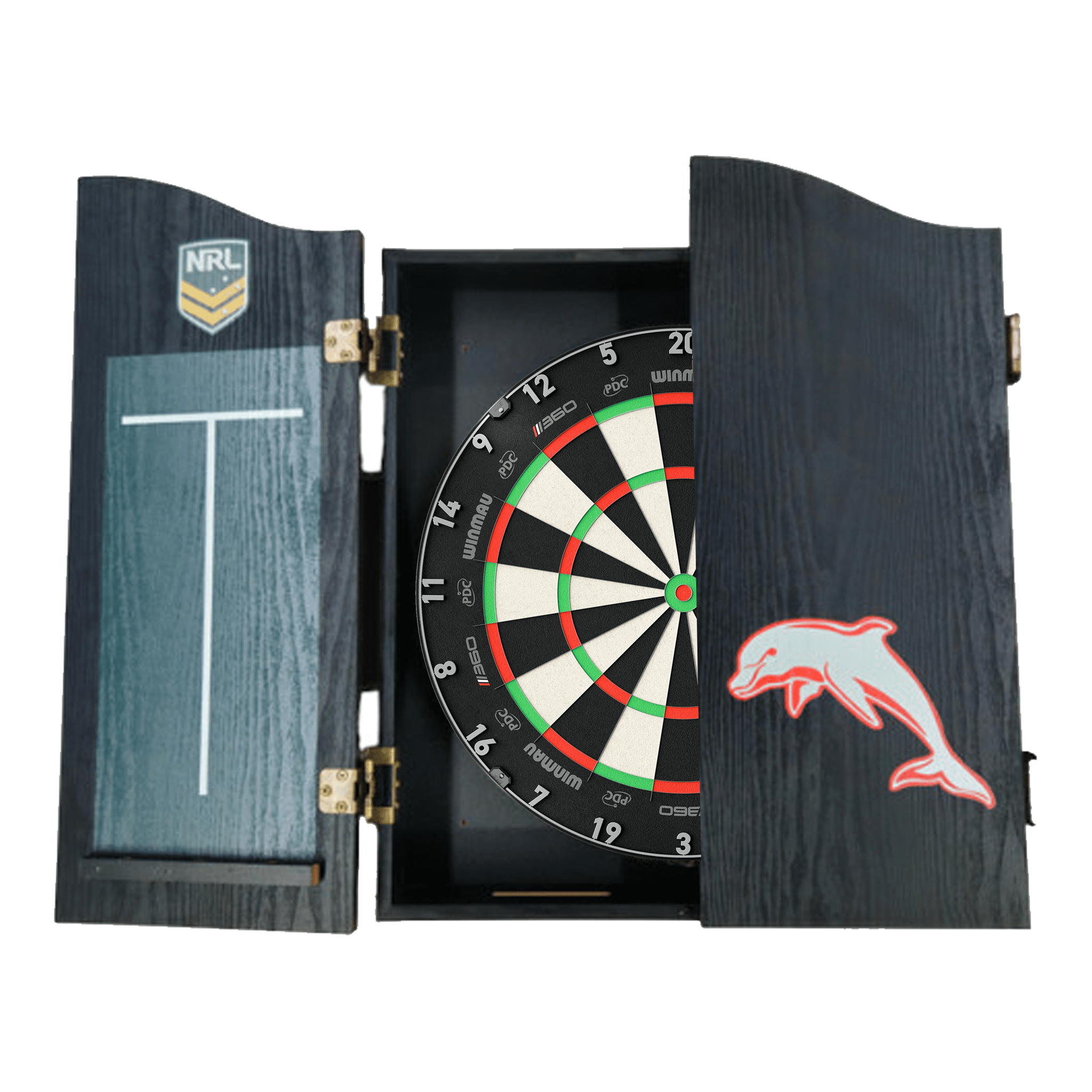 NRL Blade 360 Dartboard, Official NRL Cabinet & Darts - Complete Darts Set Blade 360 / Dolphins Boards