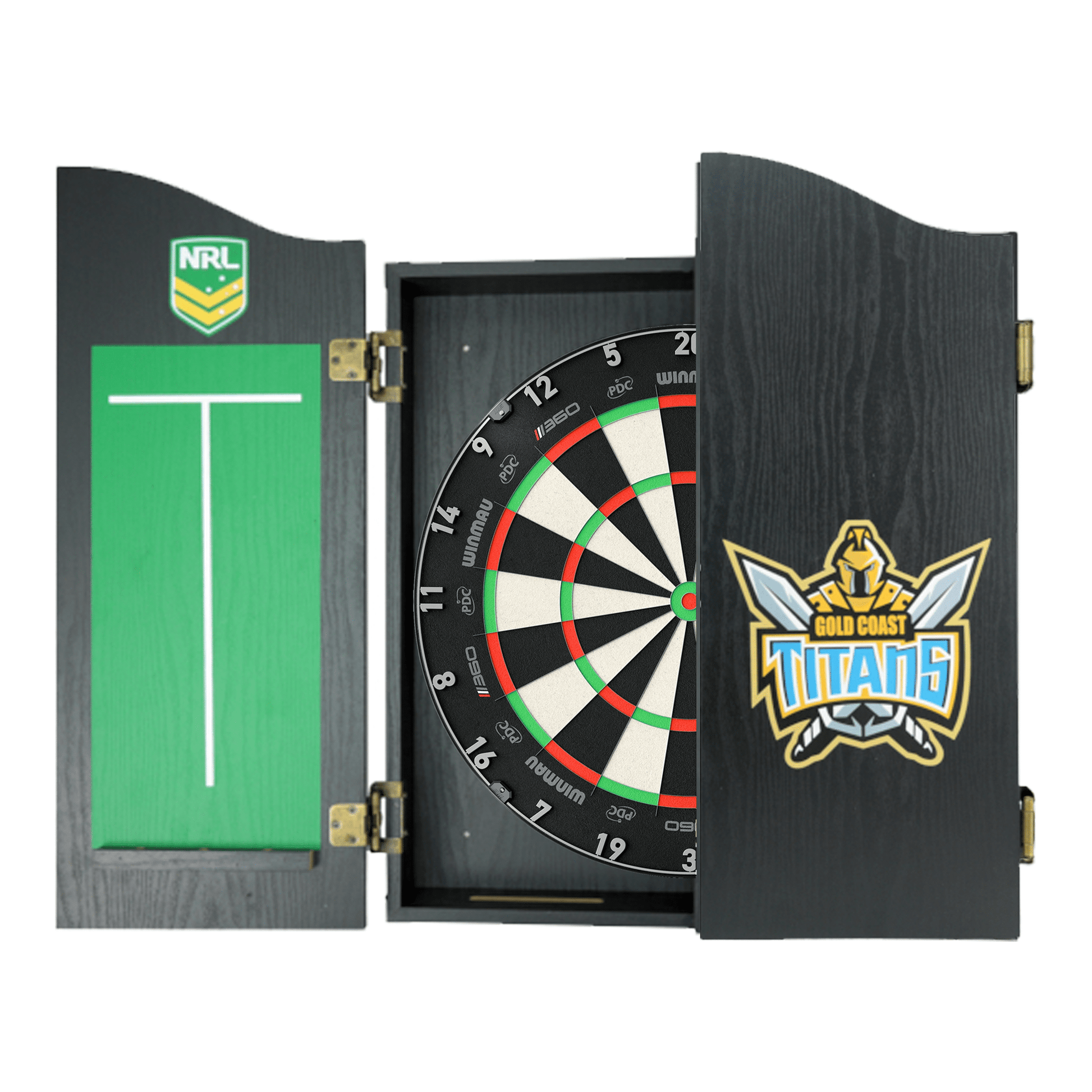 NRL Blade 360 Dartboard, Official NRL Cabinet & Darts - Complete Darts Set Blade 360 / Gold Coast Titans Boards