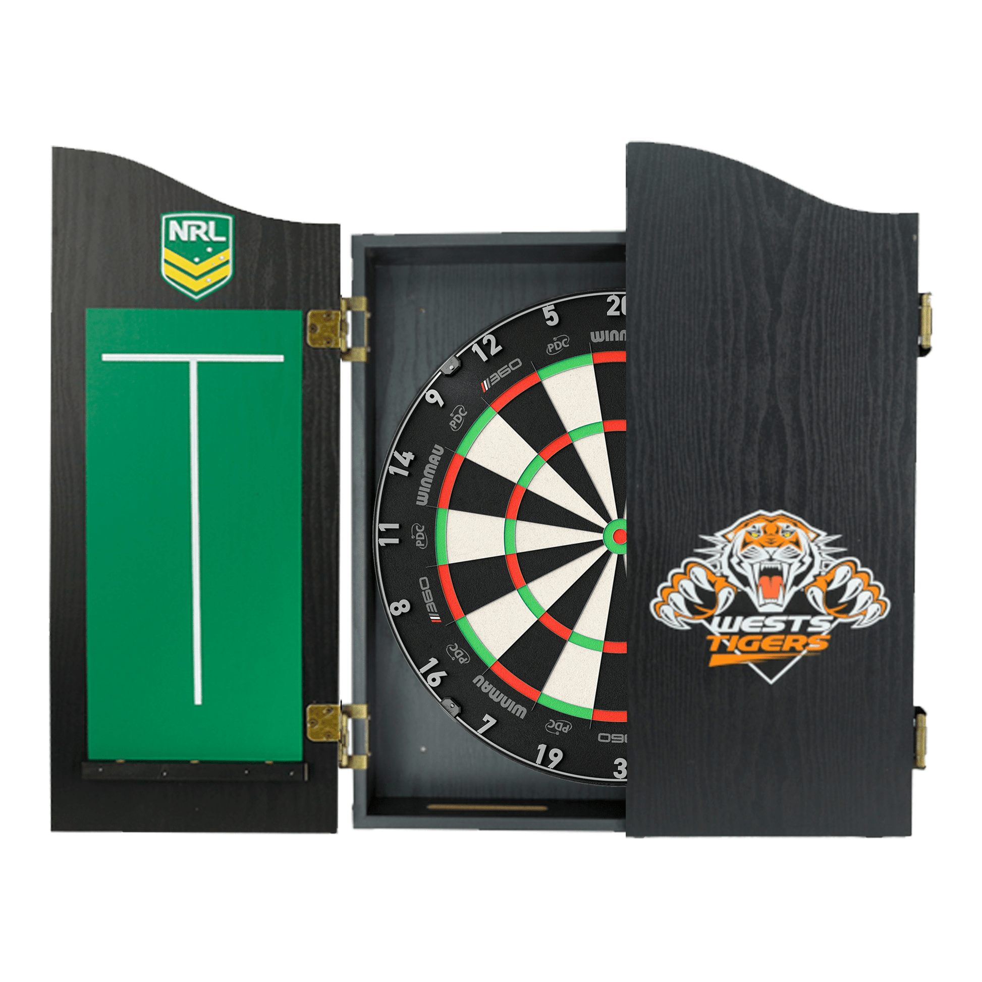 NRL Blade 360 Dartboard, Official NRL Cabinet & Darts - Complete Darts Set Blade 360 / West Sydney Tigers Boards