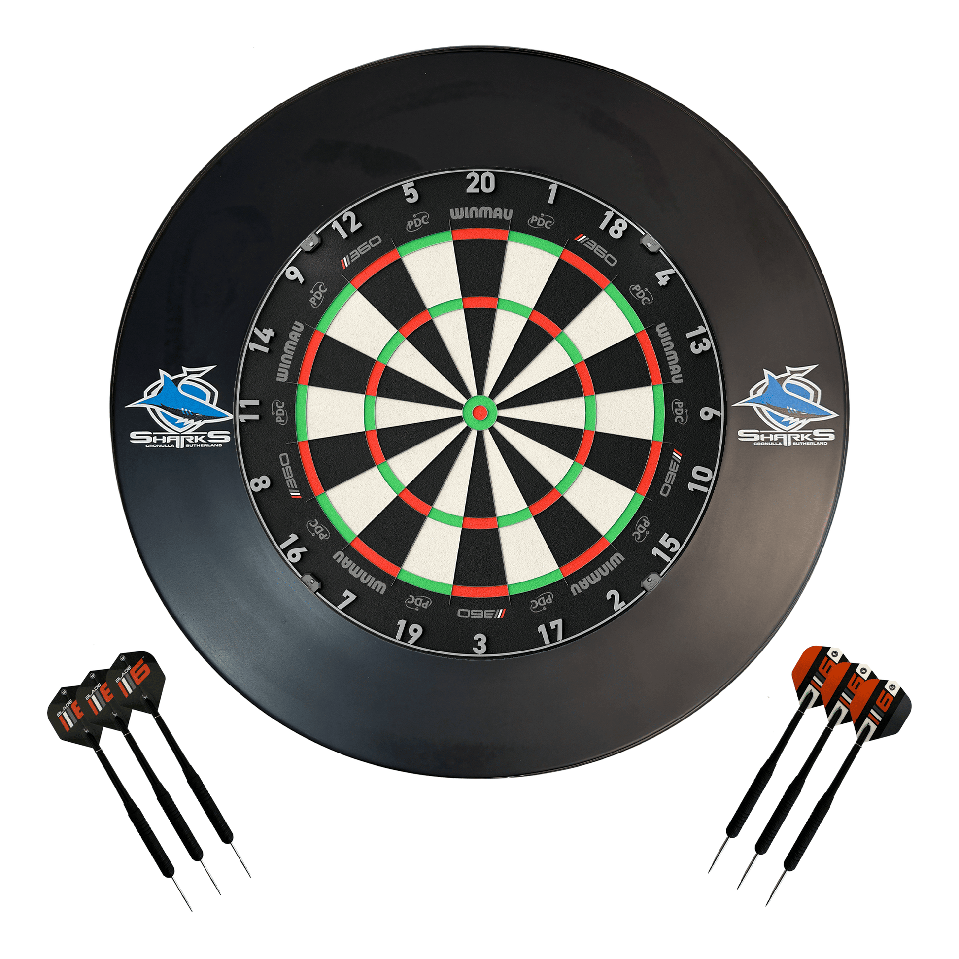 NRL Blade 360 Dartboard, Official NRL Surround & Darts - Complete Darts Set Blade 360 / Cronulla Sharks Boards