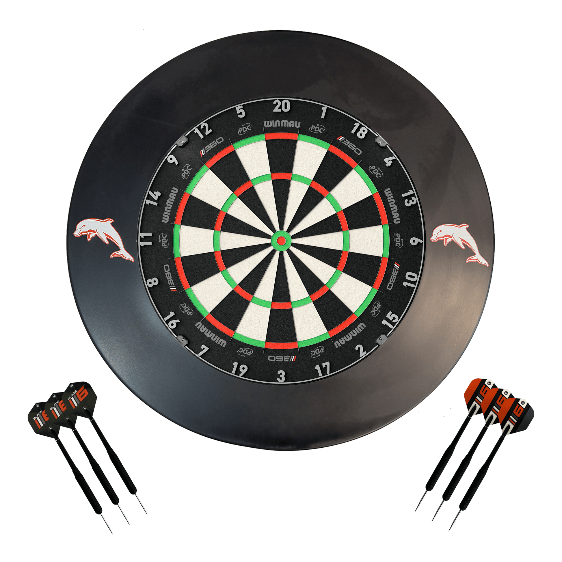 NRL Blade 360 Dartboard, Official NRL Surround & Darts - Complete Darts Set Blade 360 / Dolphins Boards