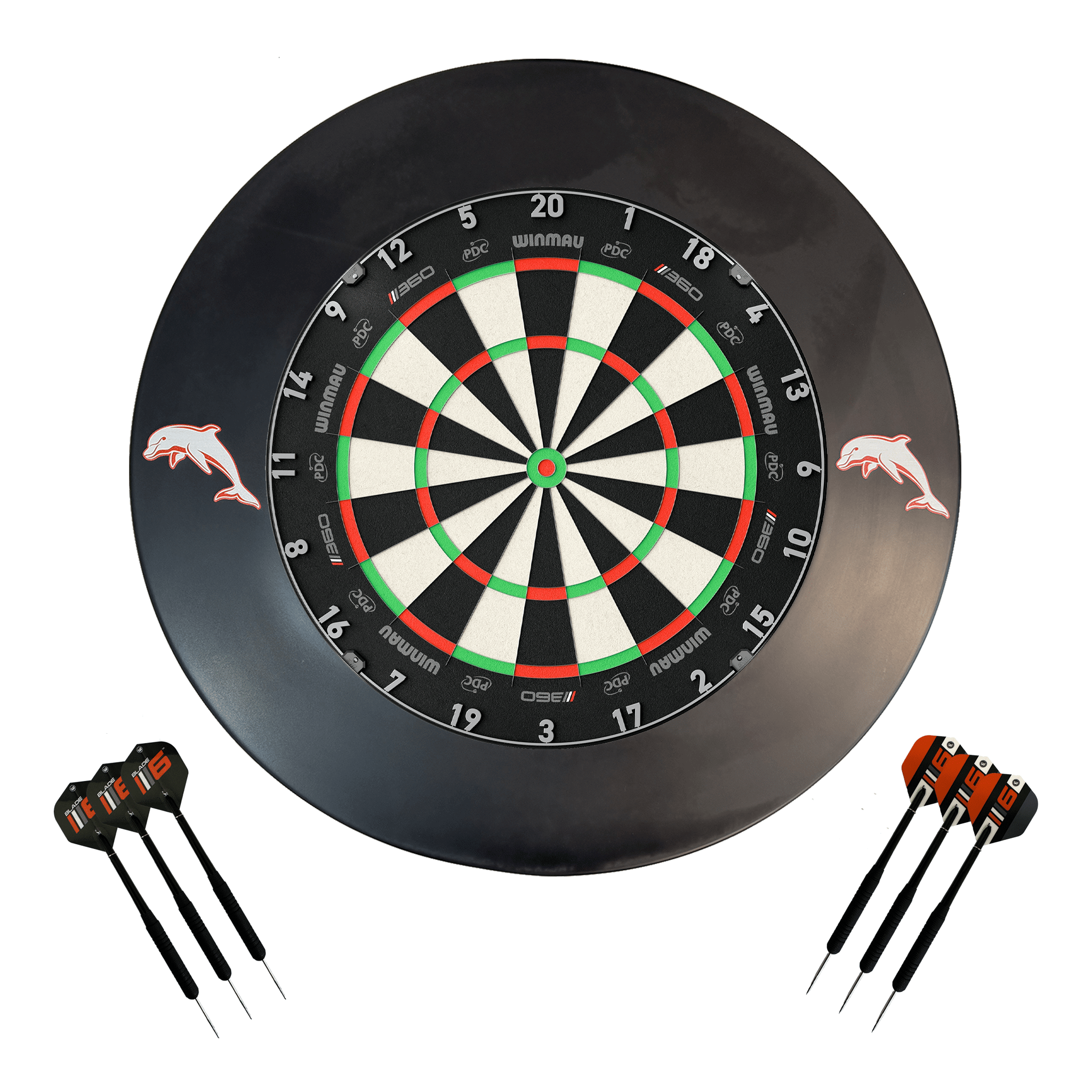 NRL Blade 360 Dartboard, Official NRL Surround & Darts - Complete Darts Set Blade 360 / Dolphins Boards