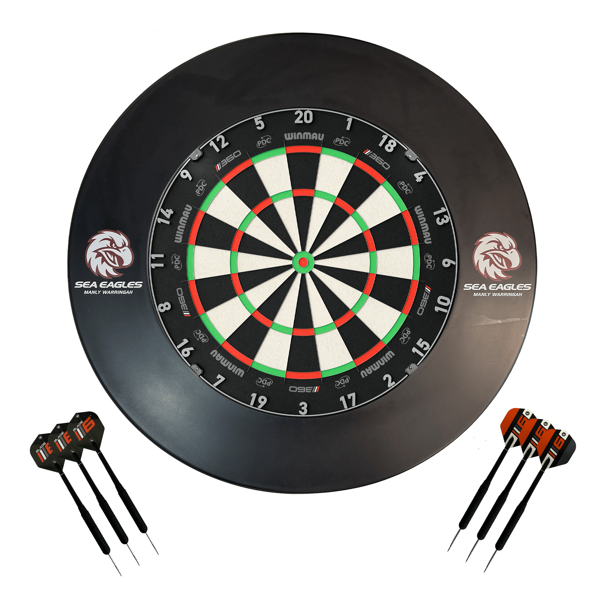 NRL Blade 360 Dartboard, Official NRL Surround & Darts - Complete Darts Set Blade 360 / Manly Sea Eagles Boards