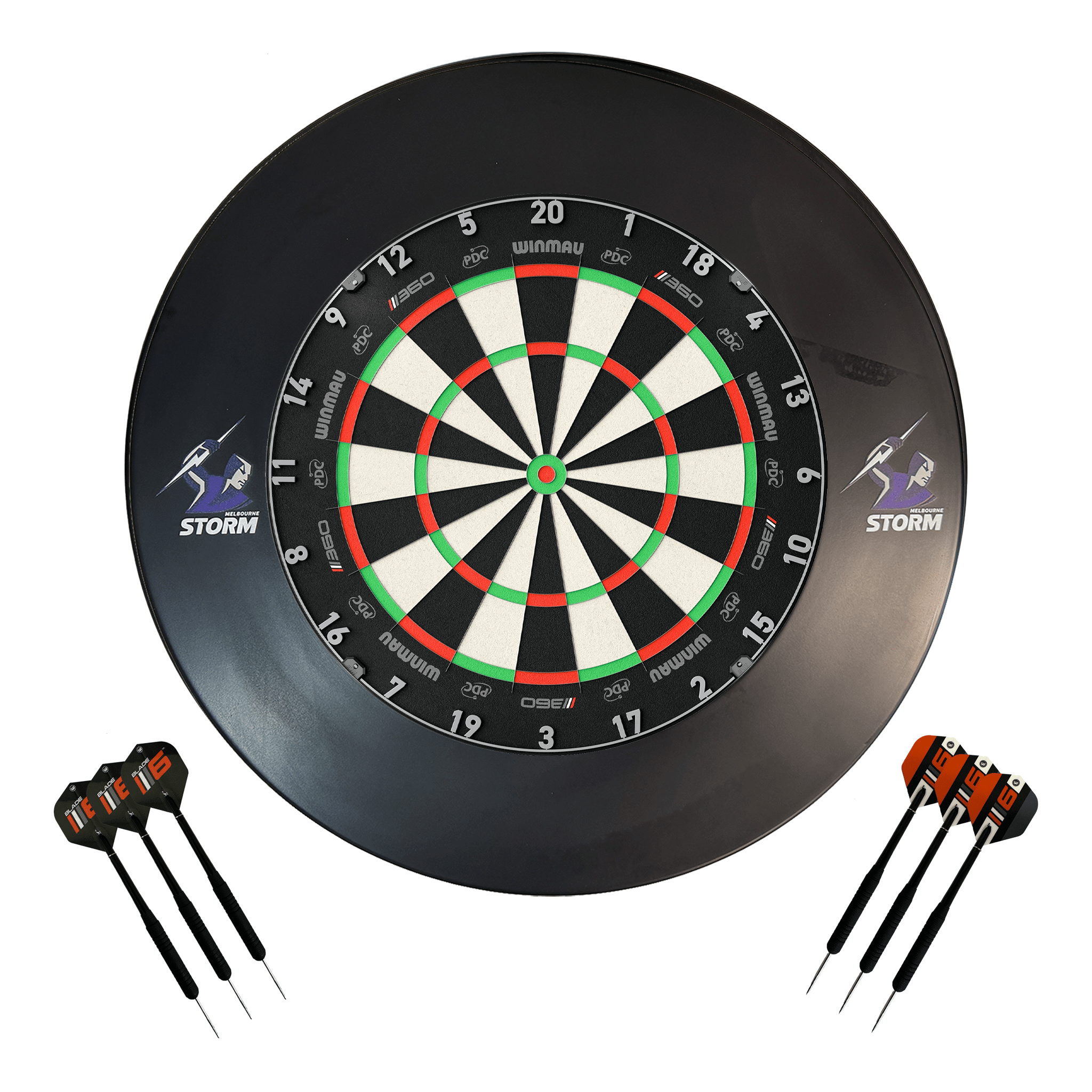NRL Blade 360 Dartboard, Official NRL Surround & Darts - Complete Darts Set Blade 360 / Melbourne Storm Boards