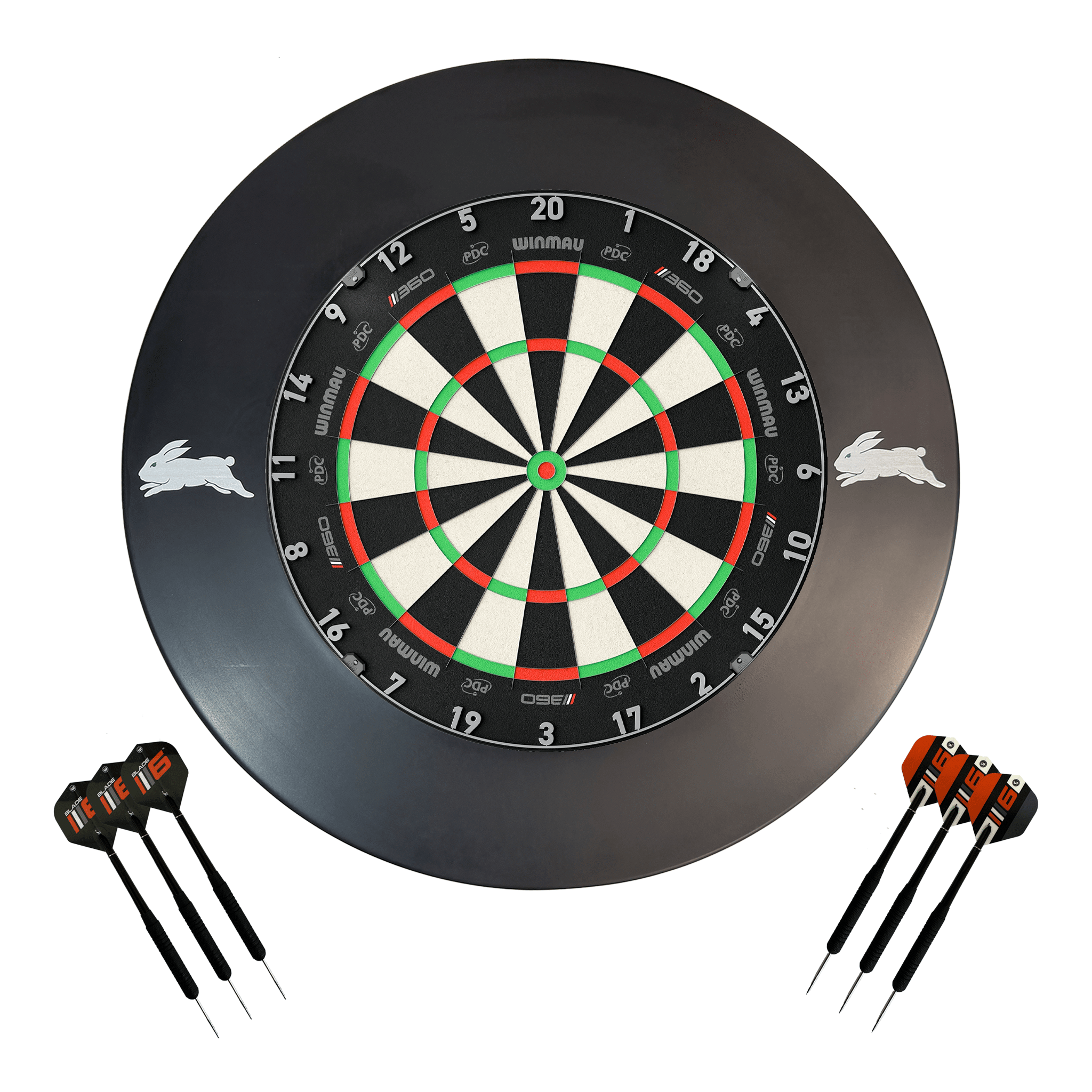 NRL Blade 360 Dartboard, Official NRL Surround & Darts - Complete Darts Set Blade 360 / South Sydney Rabbitohs Boards