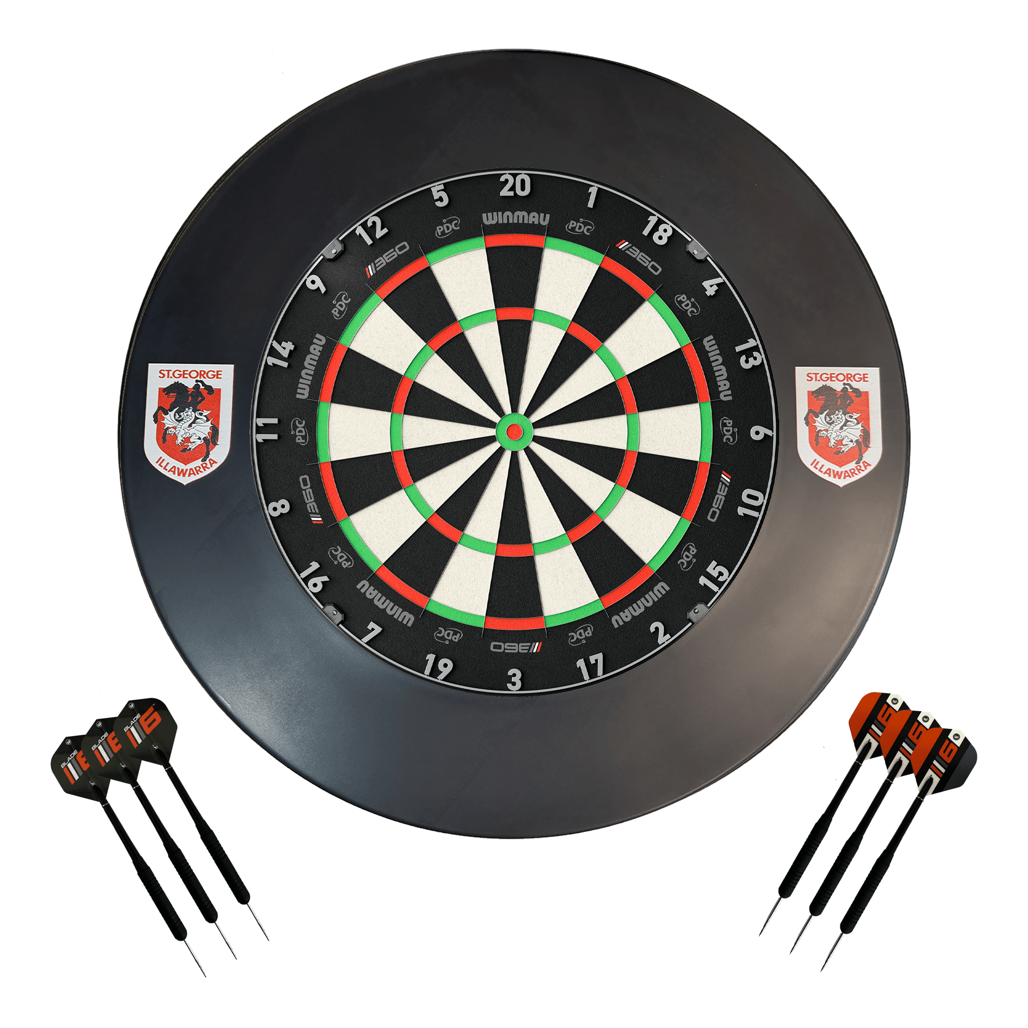 NRL Blade 360 Dartboard, Official NRL Surround & Darts - Complete Darts Set Blade 360 / St. George Illawara Dragons Boards