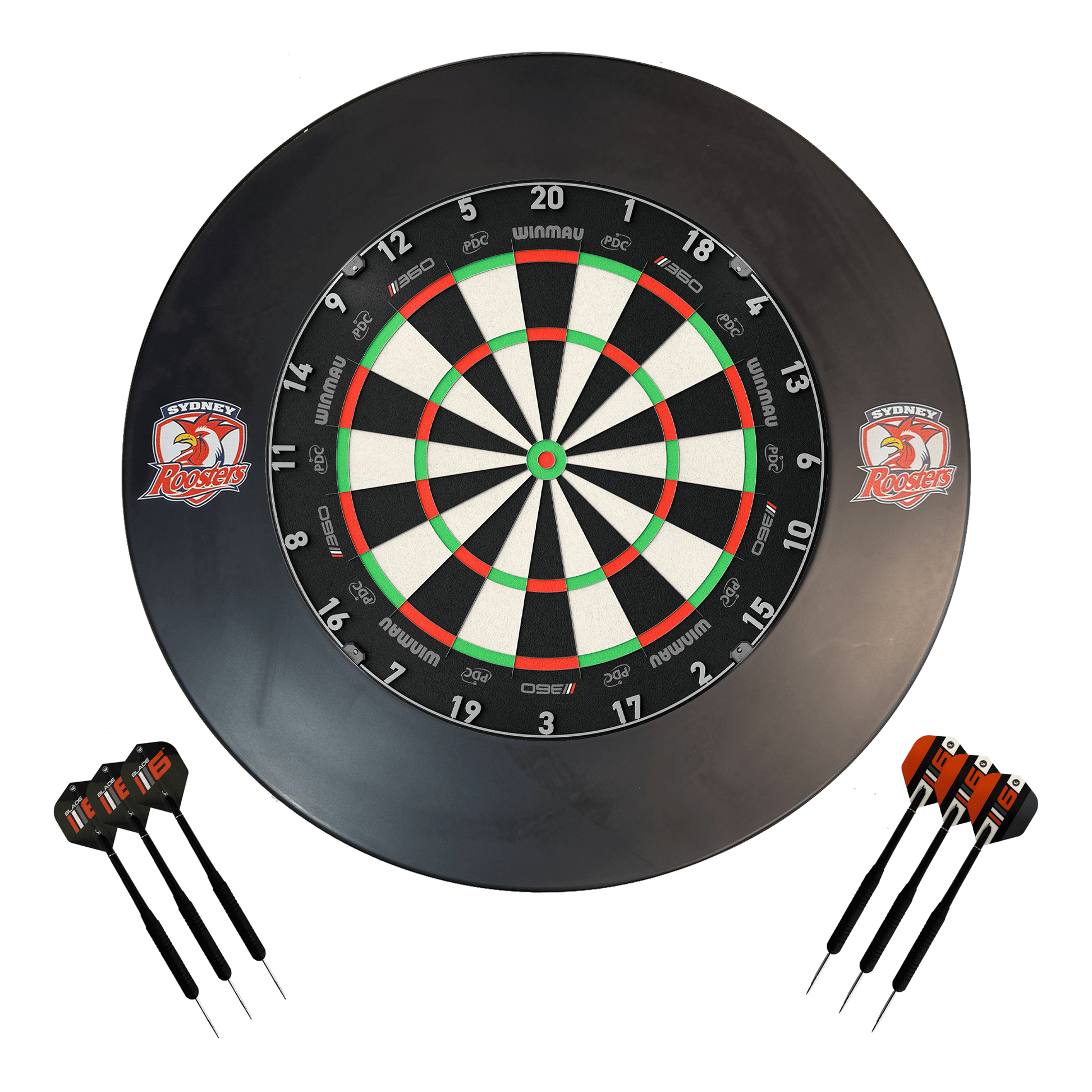 NRL Blade 360 Dartboard, Official NRL Surround & Darts - Complete Darts Set Blade 360 / Sydney Roosters Boards