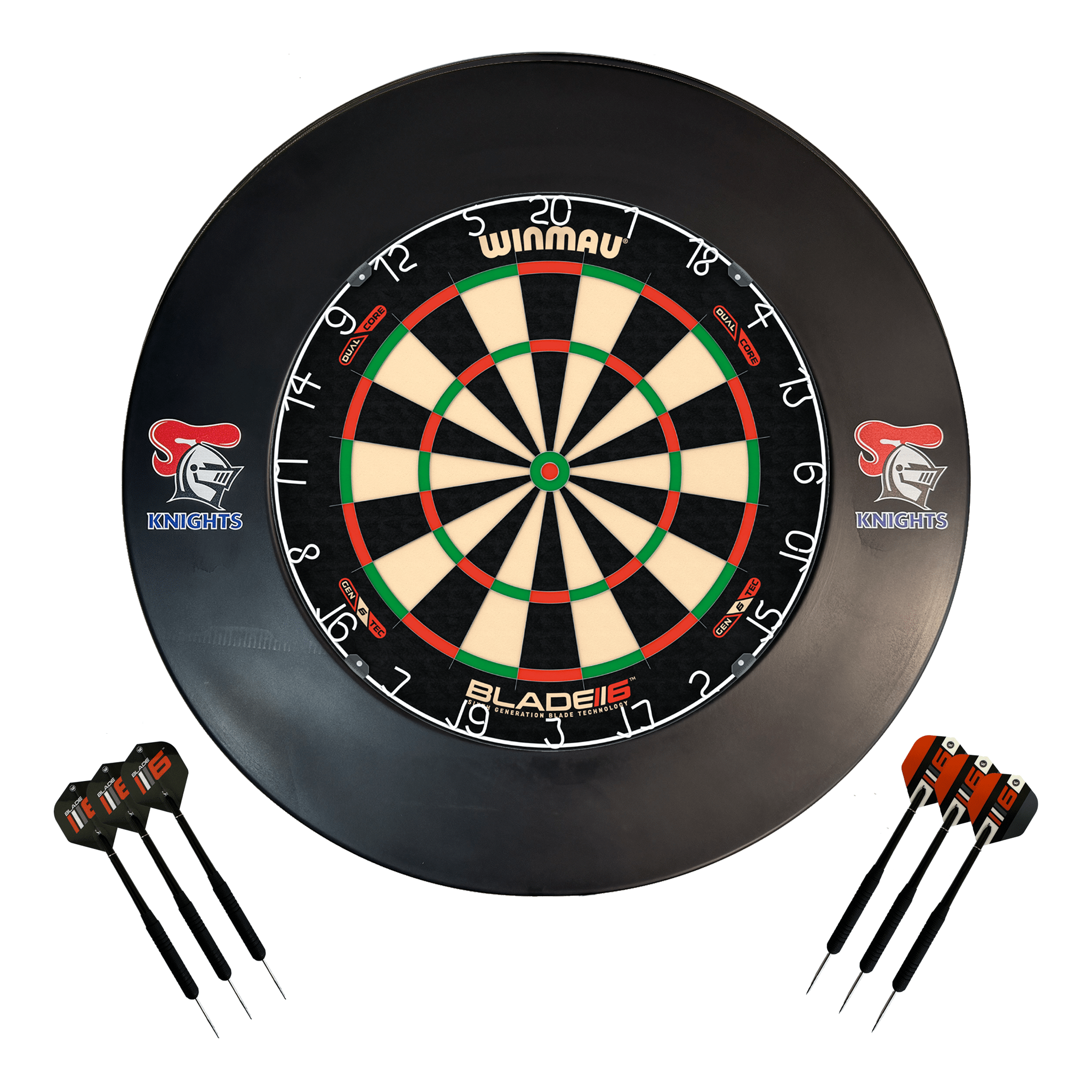 NRL Blade 6 Dartboard, Official NRL Surround & Darts - Complete Darts Set Blade 6 Dual Core / Newcastle Knights Boards