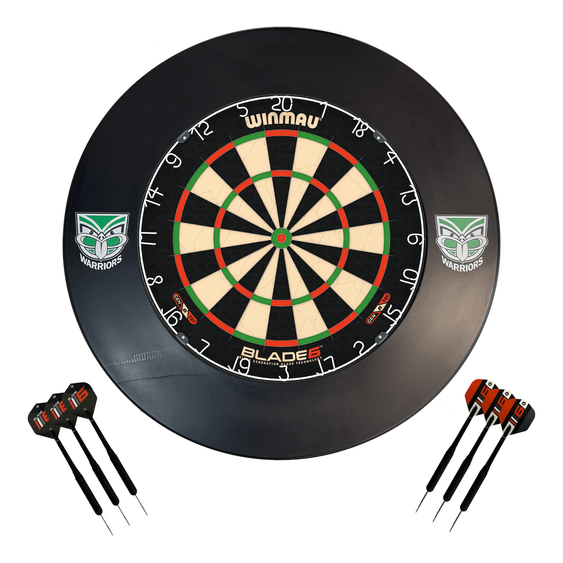 NRL Blade 6 Dartboard, Official NRL Surround & Darts - Complete Darts Set Blade 6 / New Zealand Warriors Boards