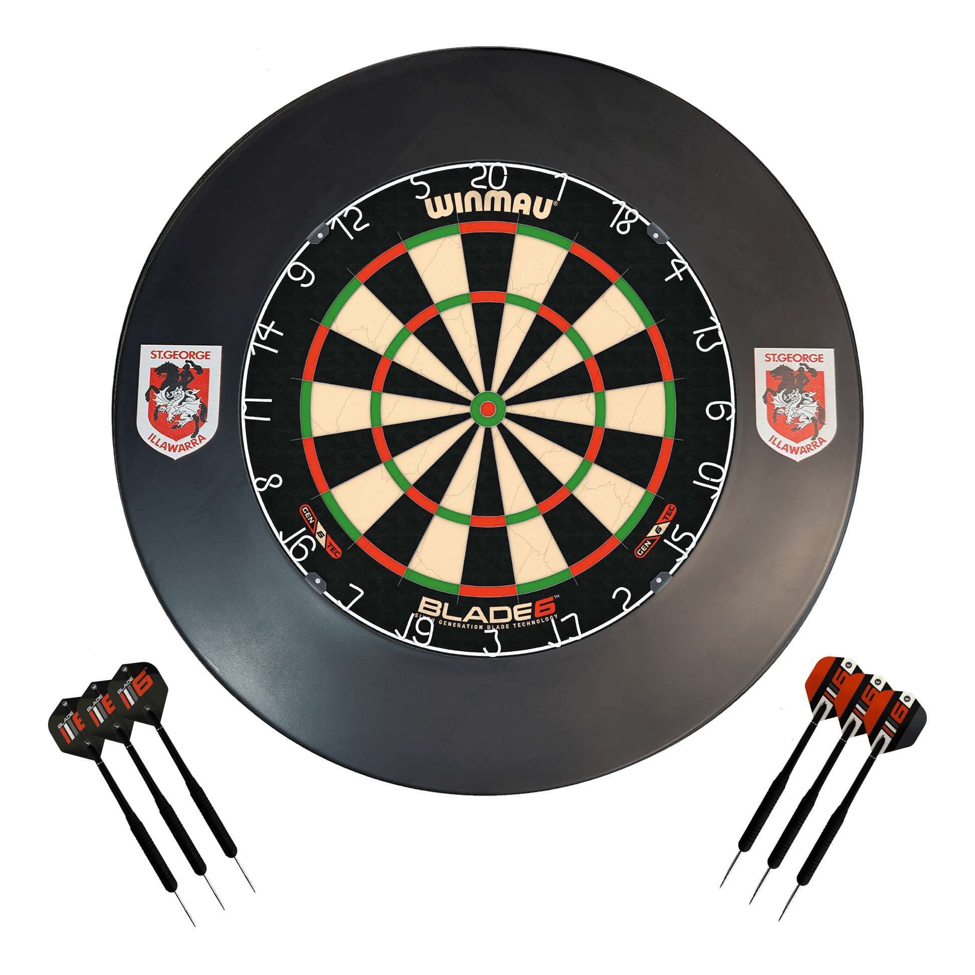 NRL Blade 6 Dartboard, Official NRL Surround & Darts - Complete Darts Set Blade 6 / St. George Illawara Dragons Boards