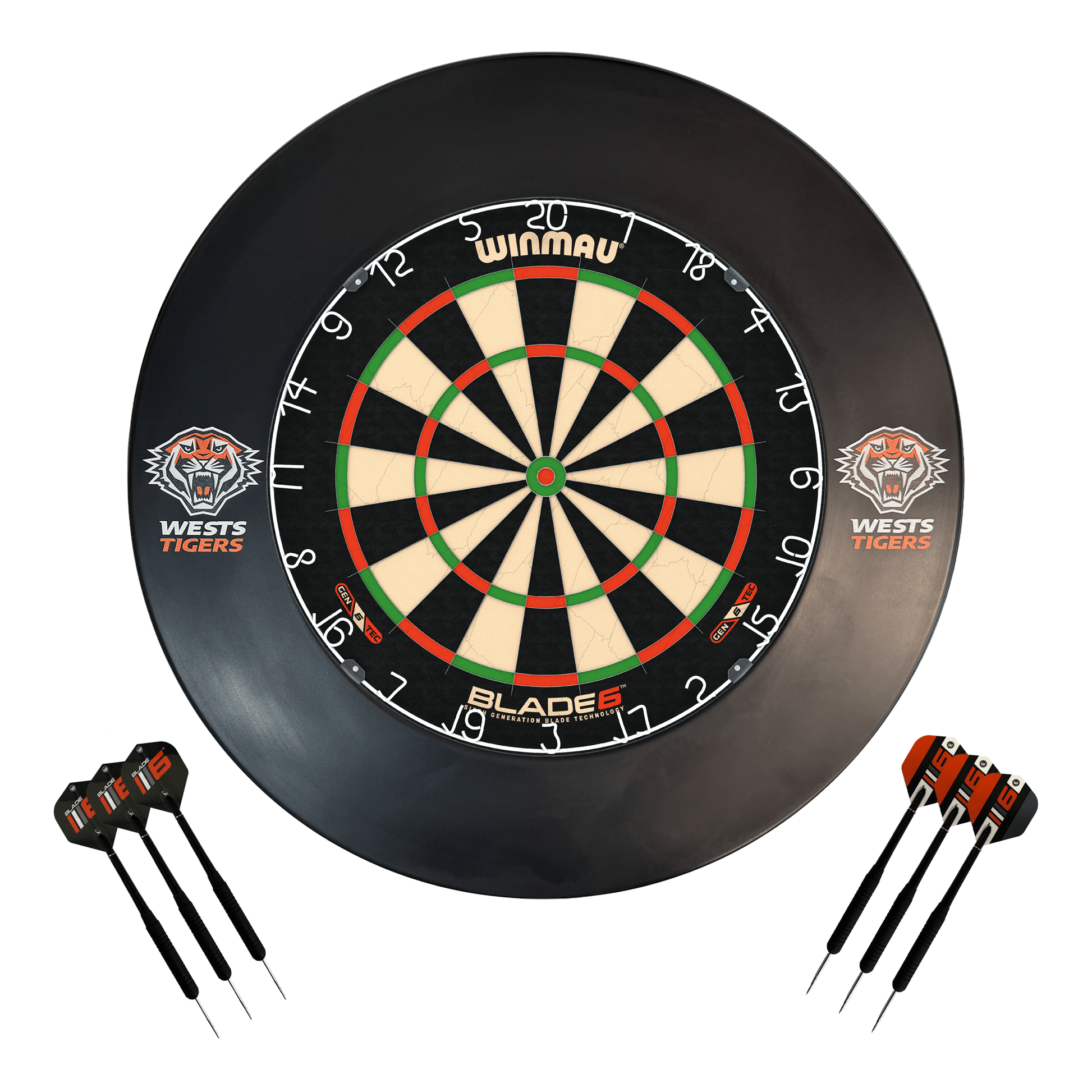 NRL Blade 6 Dartboard, Official NRL Surround & Darts - Complete Darts Set Blade 6 / West Sydney Tigers Boards