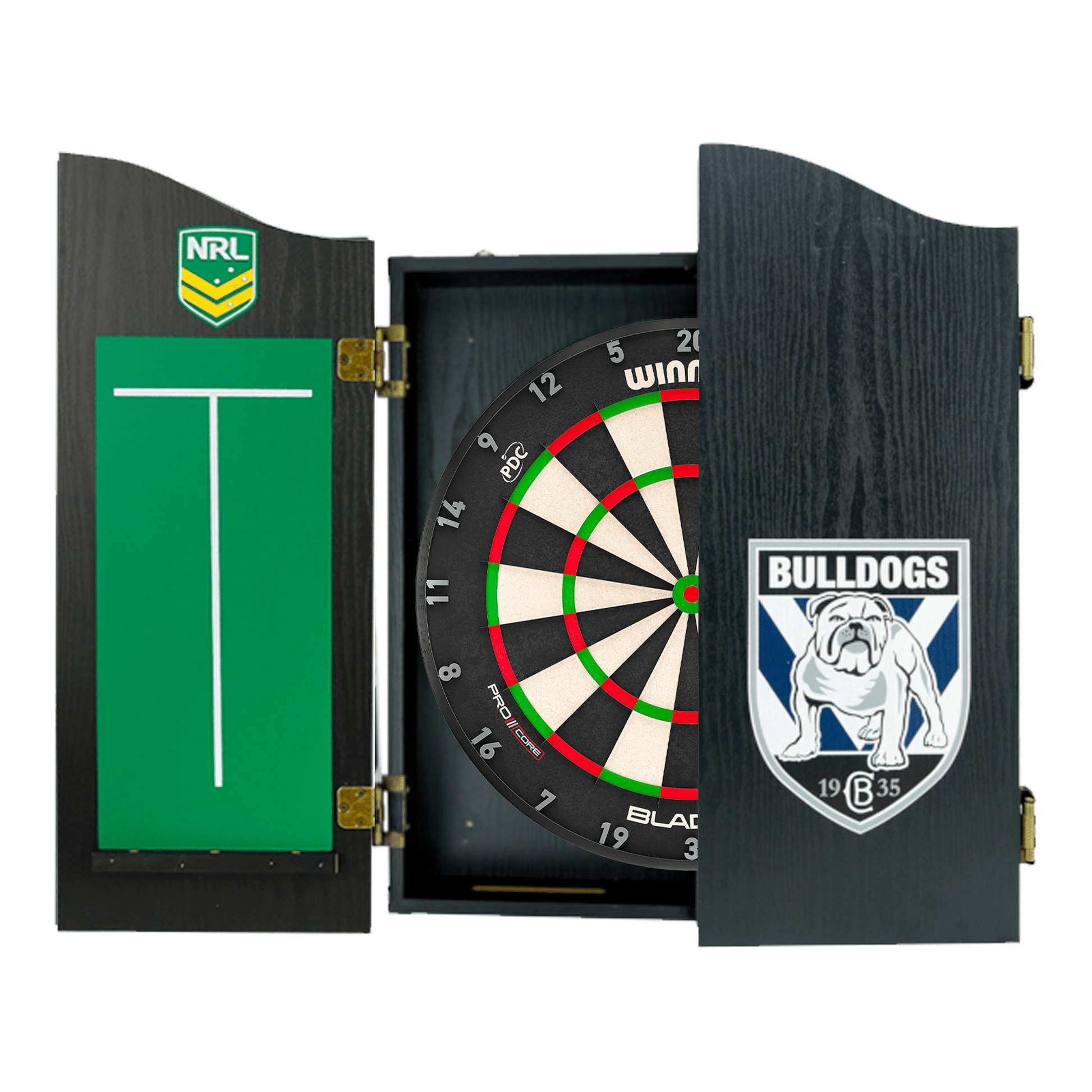 NRL Blade X Dartboard, Official NRL Cabinet & Darts - Complete Darts Set Blade X / Canterbury Bulldogs Boards