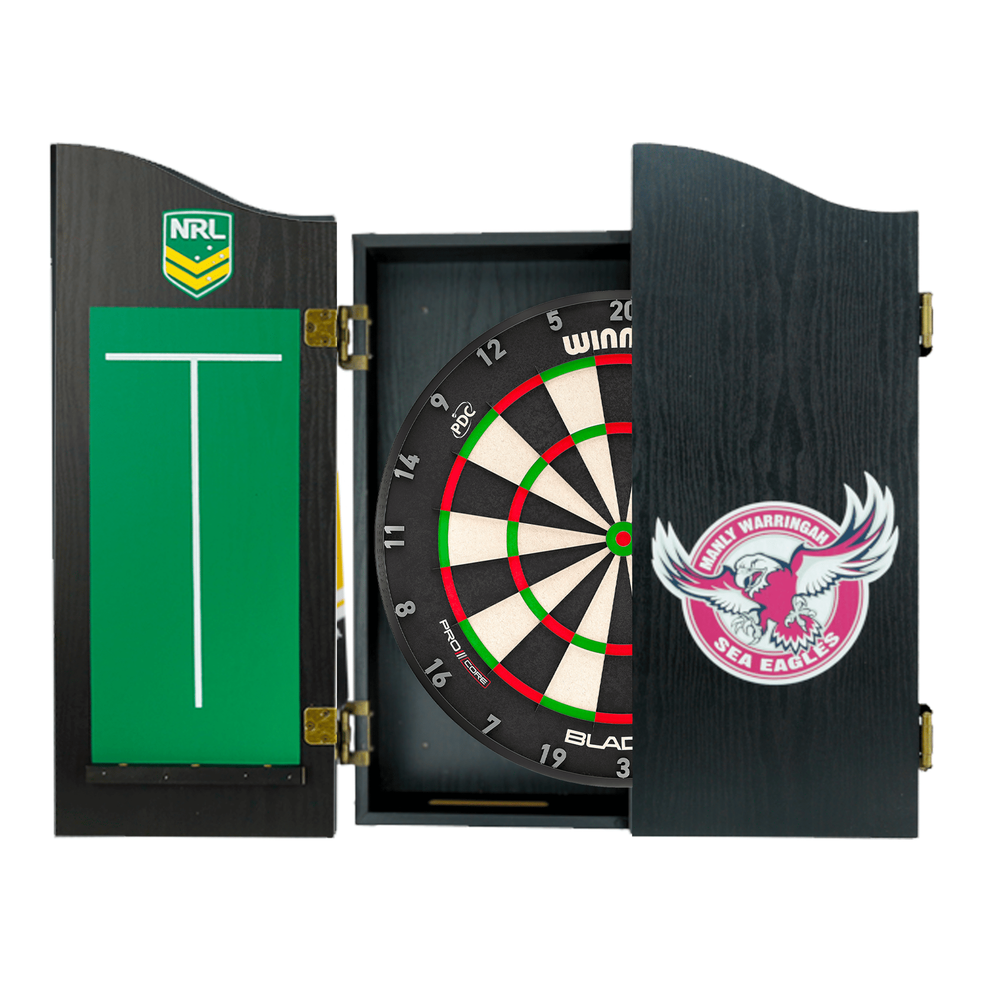 NRL Blade X Dartboard, Official NRL Cabinet & Darts - Complete Darts Set Blade X / Manly Sea Eagles Boards