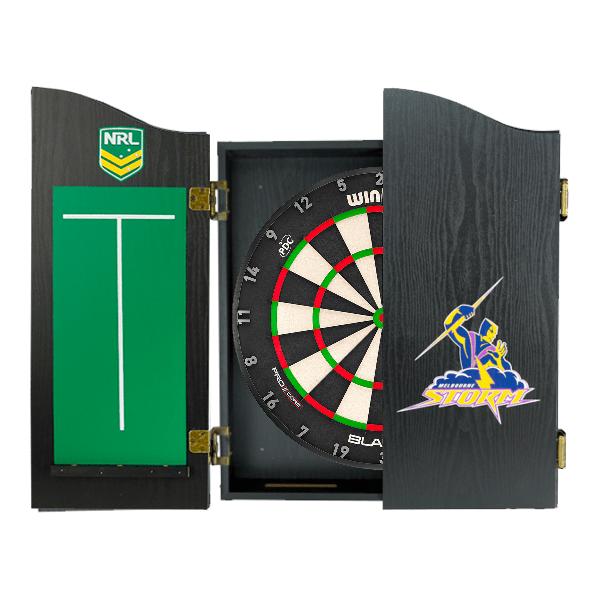 NRL Blade X Dartboard, Official NRL Cabinet & Darts - Complete Darts Set Blade X / Melbourne Storm Boards