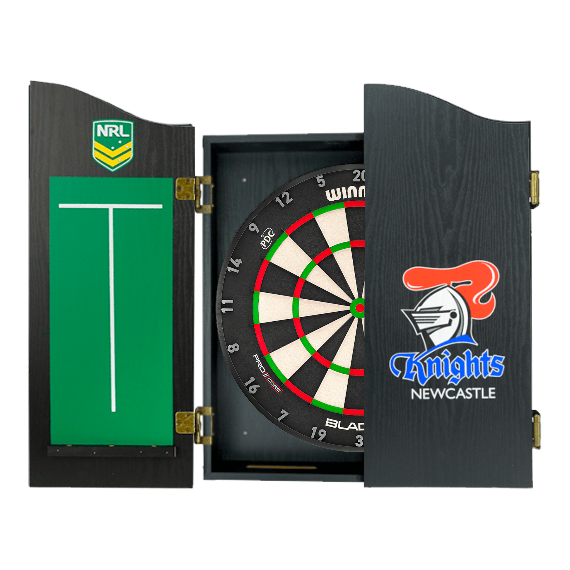 NRL Blade X Dartboard, Official NRL Cabinet & Darts - Complete Darts Set Blade X / Newcastle Knights Boards