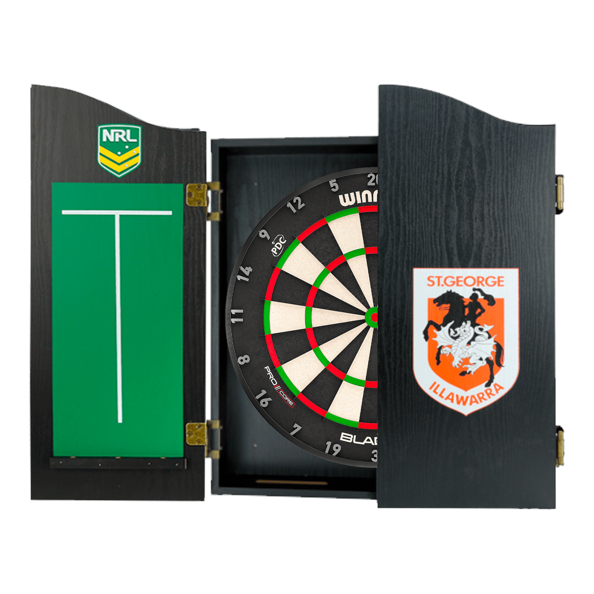 NRL Blade X Dartboard, Official NRL Cabinet & Darts - Complete Darts Set Blade X / St. George Illawara Dragons Boards