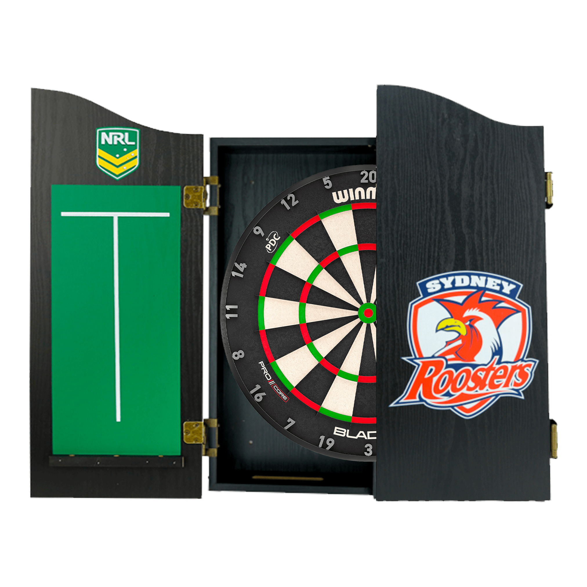 NRL Blade X Dartboard, Official NRL Cabinet & Darts - Complete Darts Set Blade X / Sydney Roosters Boards