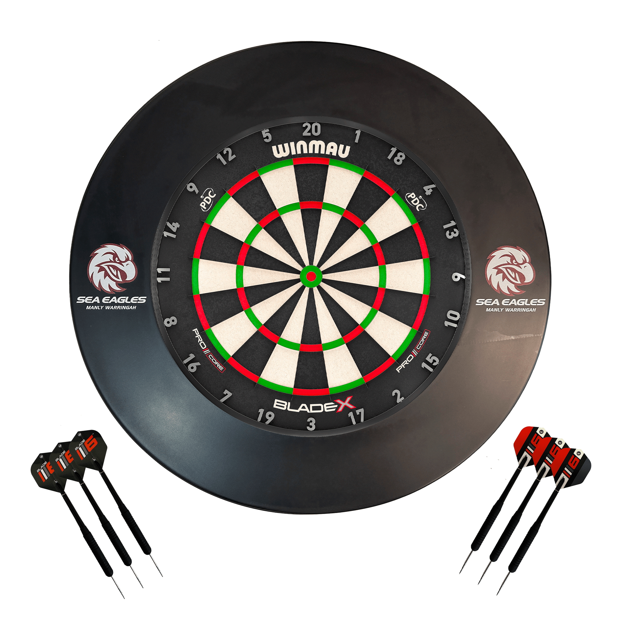 NRL Blade X Dartboard, Official NRL Surround & Darts - Complete Darts Set Blade X / Manly Sea Eagles Boards