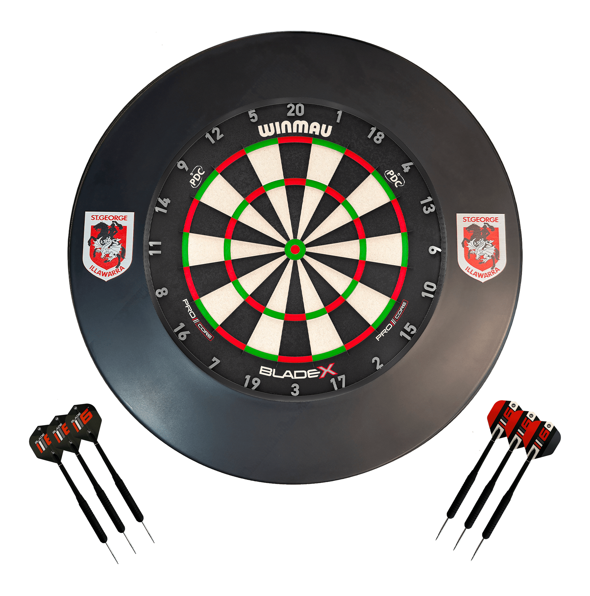 NRL Blade X Dartboard, Official NRL Surround & Darts - Complete Darts Set Blade X / St. George Illawara Dragons Boards