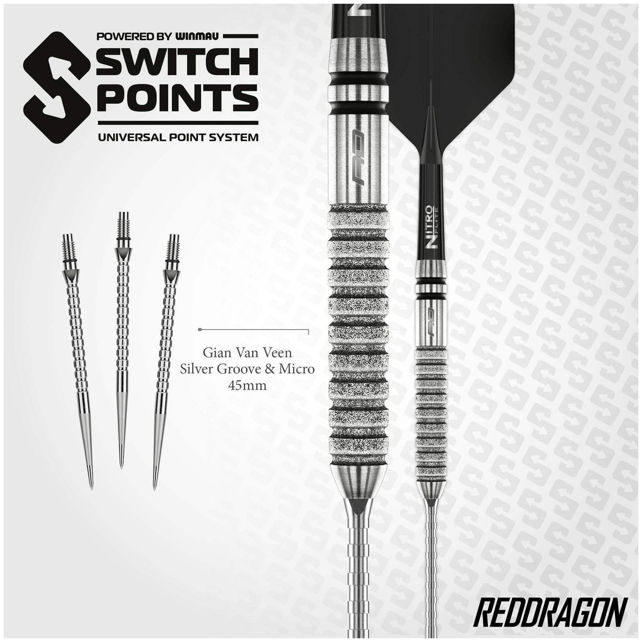 Red Dragon Gian Van Veen Tour Edition Switch Point - 90% Tungsten Steel Tip Darts 21 Grams Darts