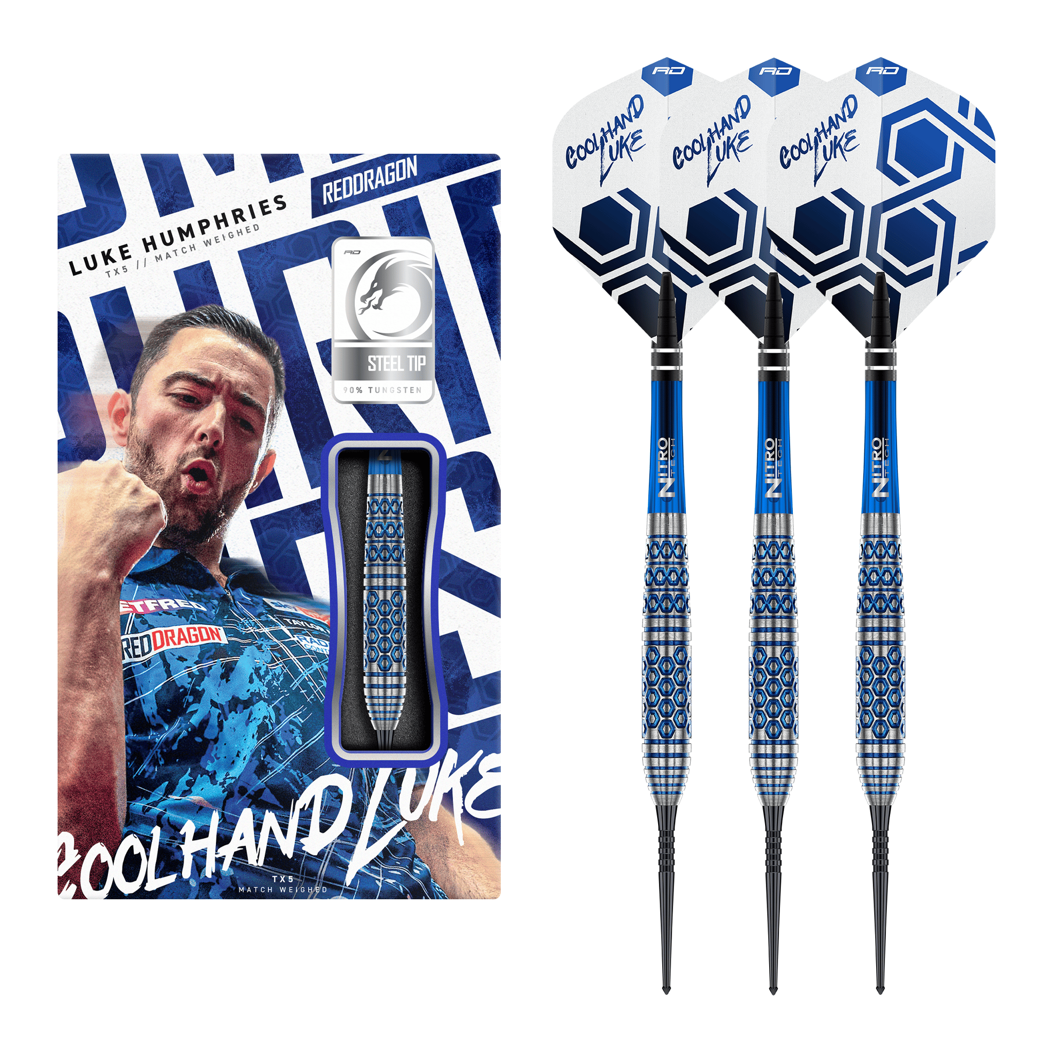Red Dragon Luke Humphries TX5 - 90% Tungsten Steel Tip Darts 23 Grams Darts