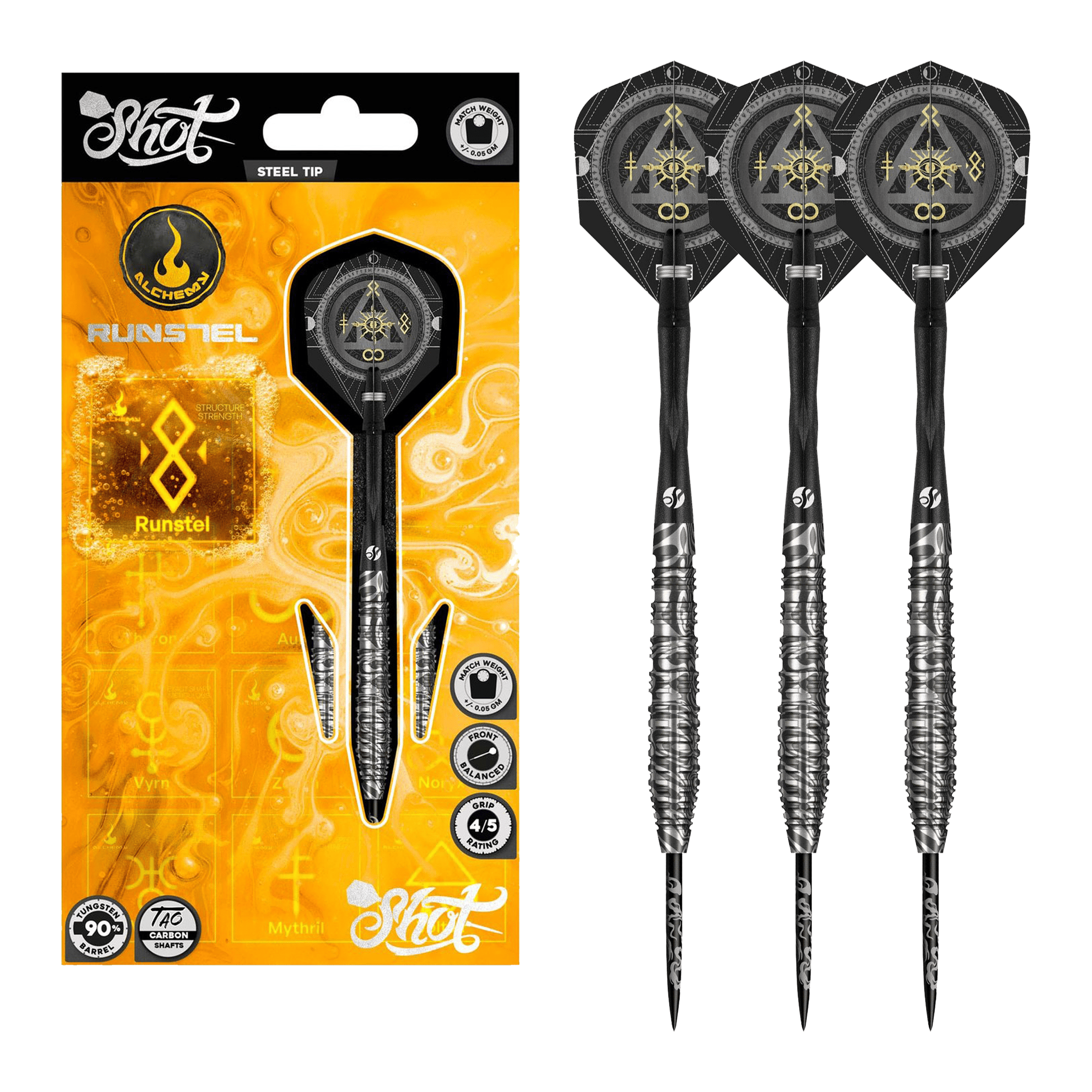 Shot Alchemy Runstel - 90% Tungsten Steel Tip Darts 23 Grams Darts