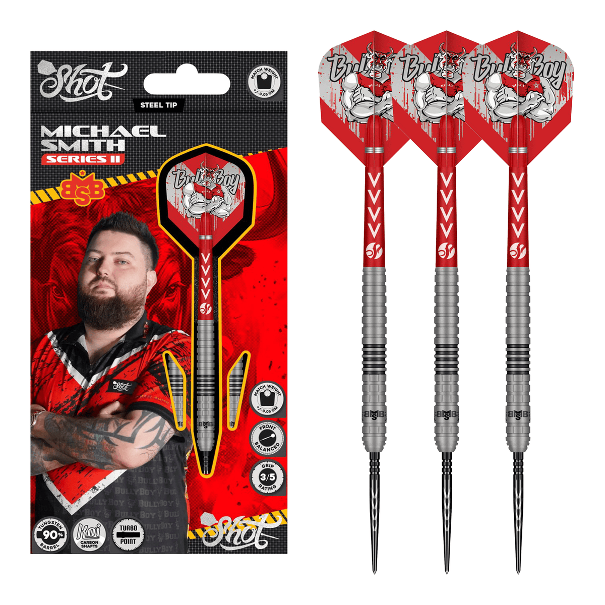 Shot Michael Smith Series II Turbo Point - 90% Tungsten Steel Tip Darts 22 Grams Darts
