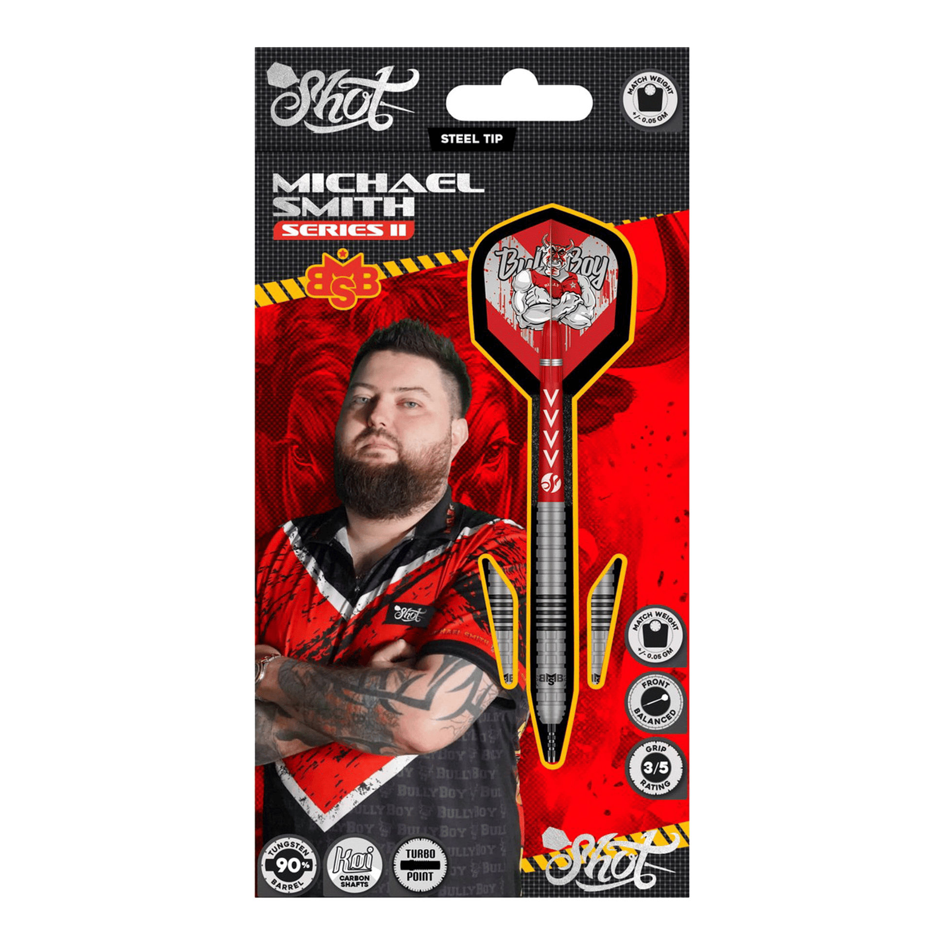 Shot Michael Smith Series II Turbo Point - 90% Tungsten Steel Tip Darts Darts