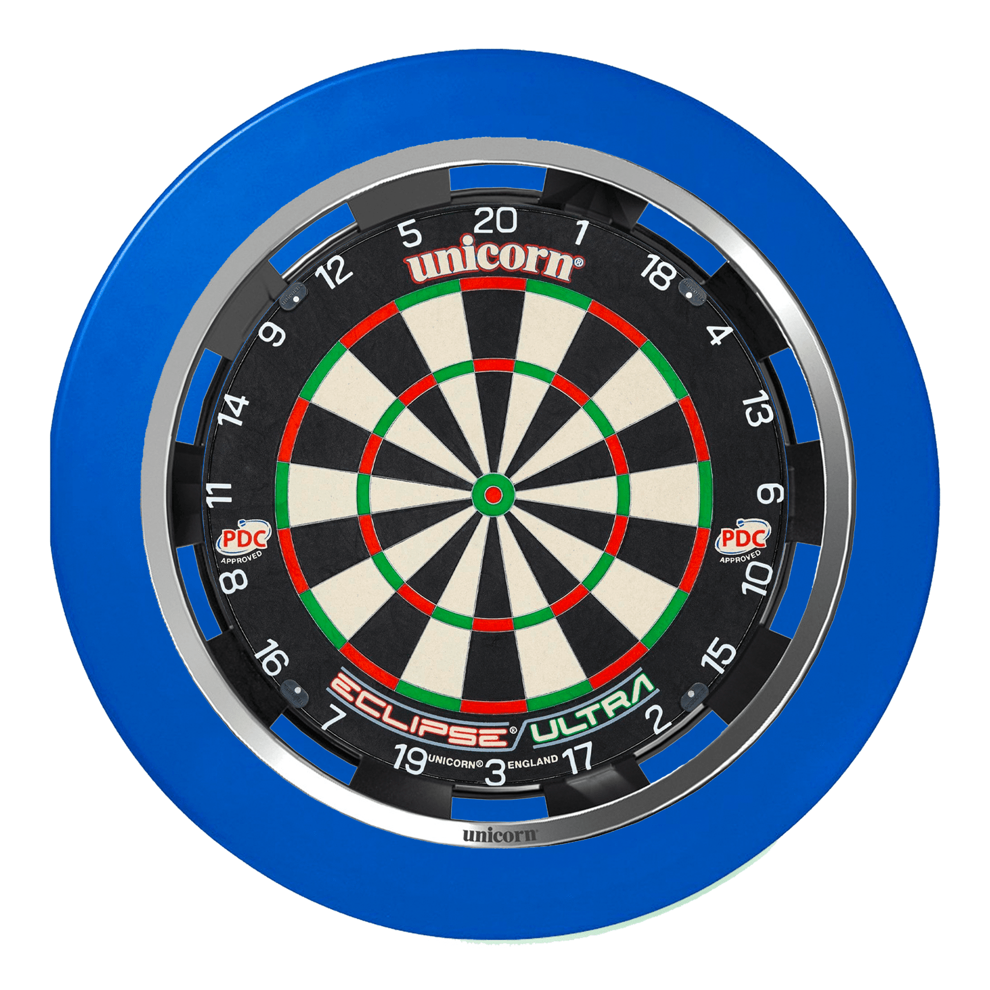 Unicorn Eclipse Ultra Dartboard, Surround & Solar Flare Light Bundle Ultra / Blue / Solar Flare Boards