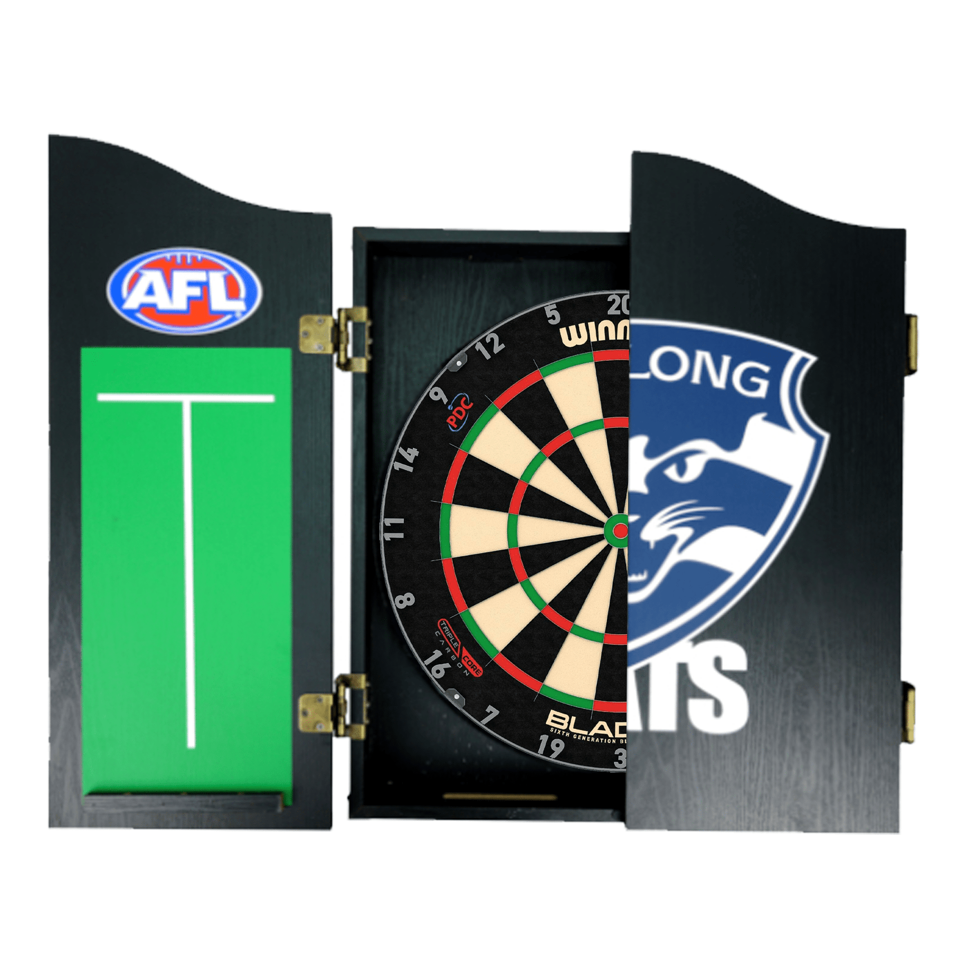 Wimmau Blade 6 Dartboard, Official AFL Cabinet & Darts - Complete Darts Set Boards