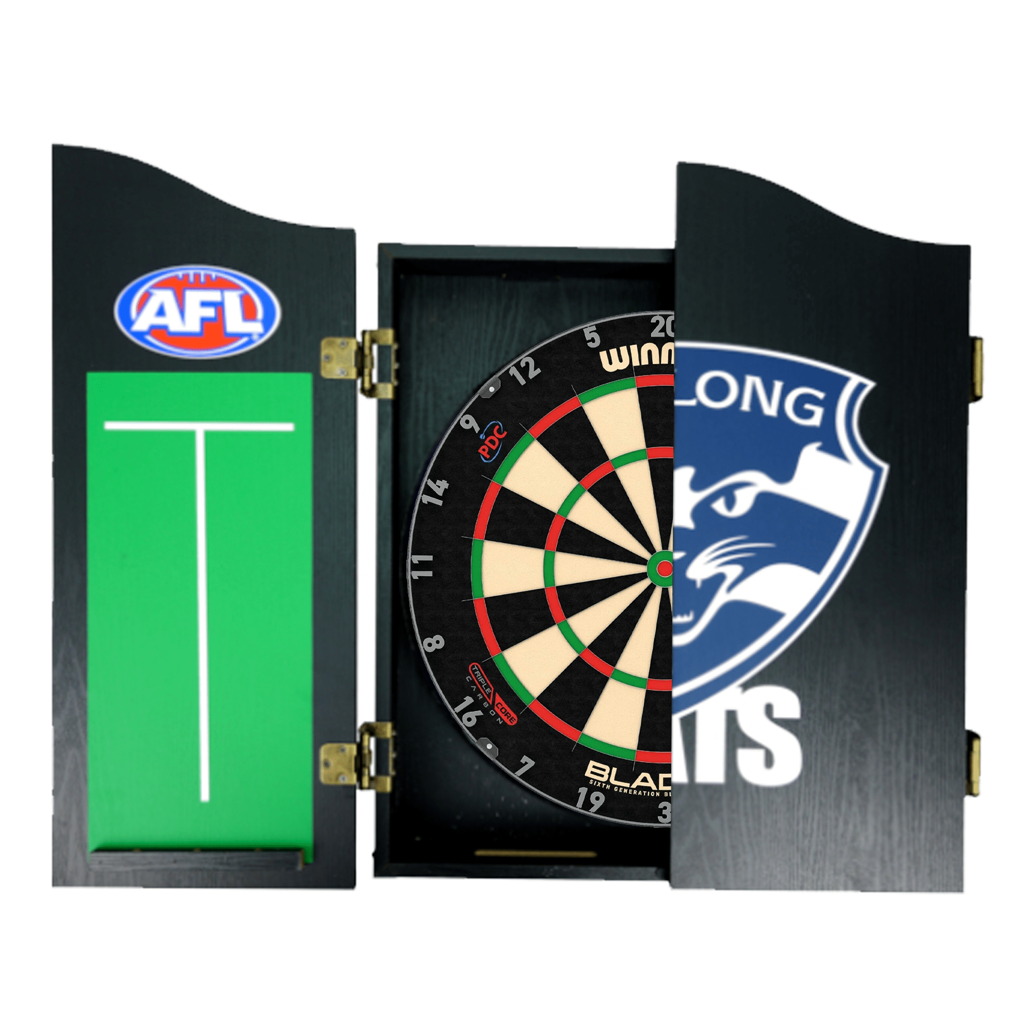 Wimmau Blade 6 Dartboard, Official AFL Cabinet & Darts - Complete Darts Set Boards