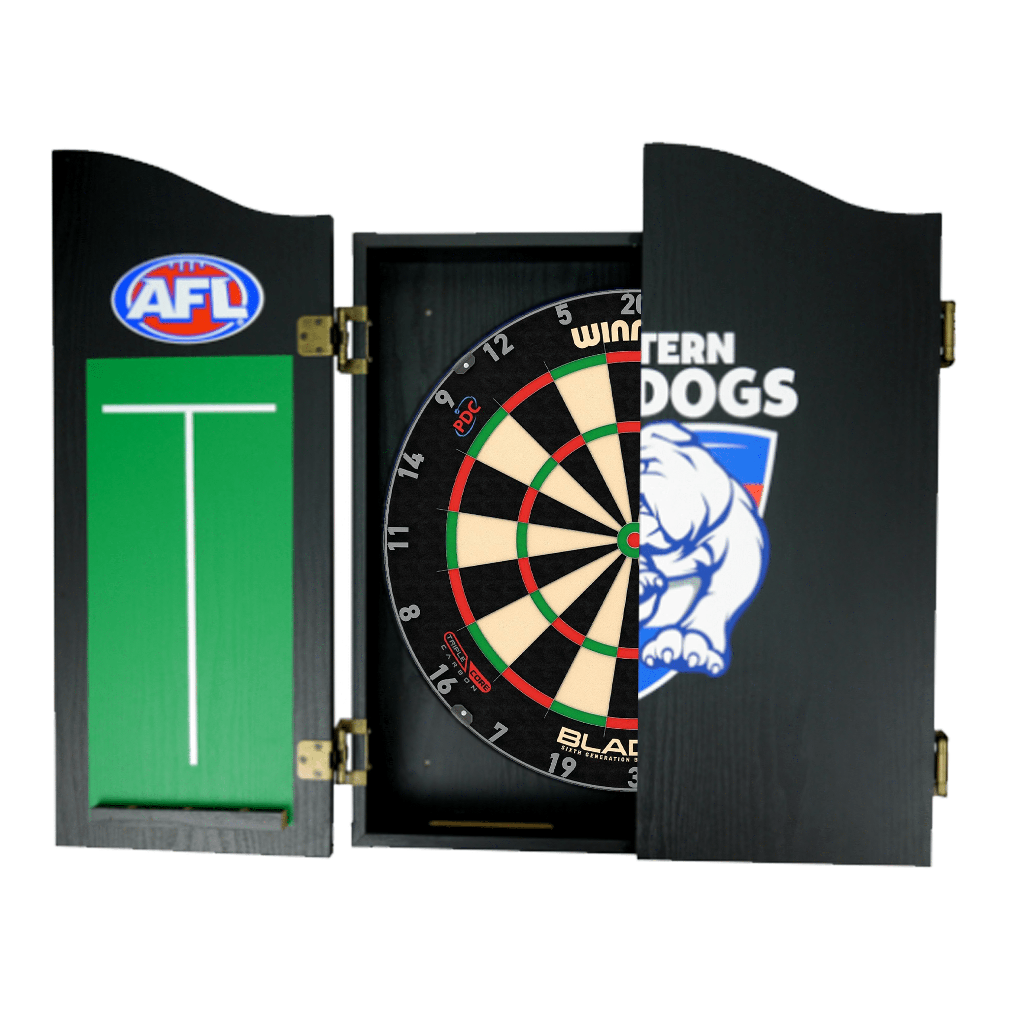 Wimmau Blade 6 Dartboard, Official AFL Cabinet & Darts - Complete Darts Set Boards